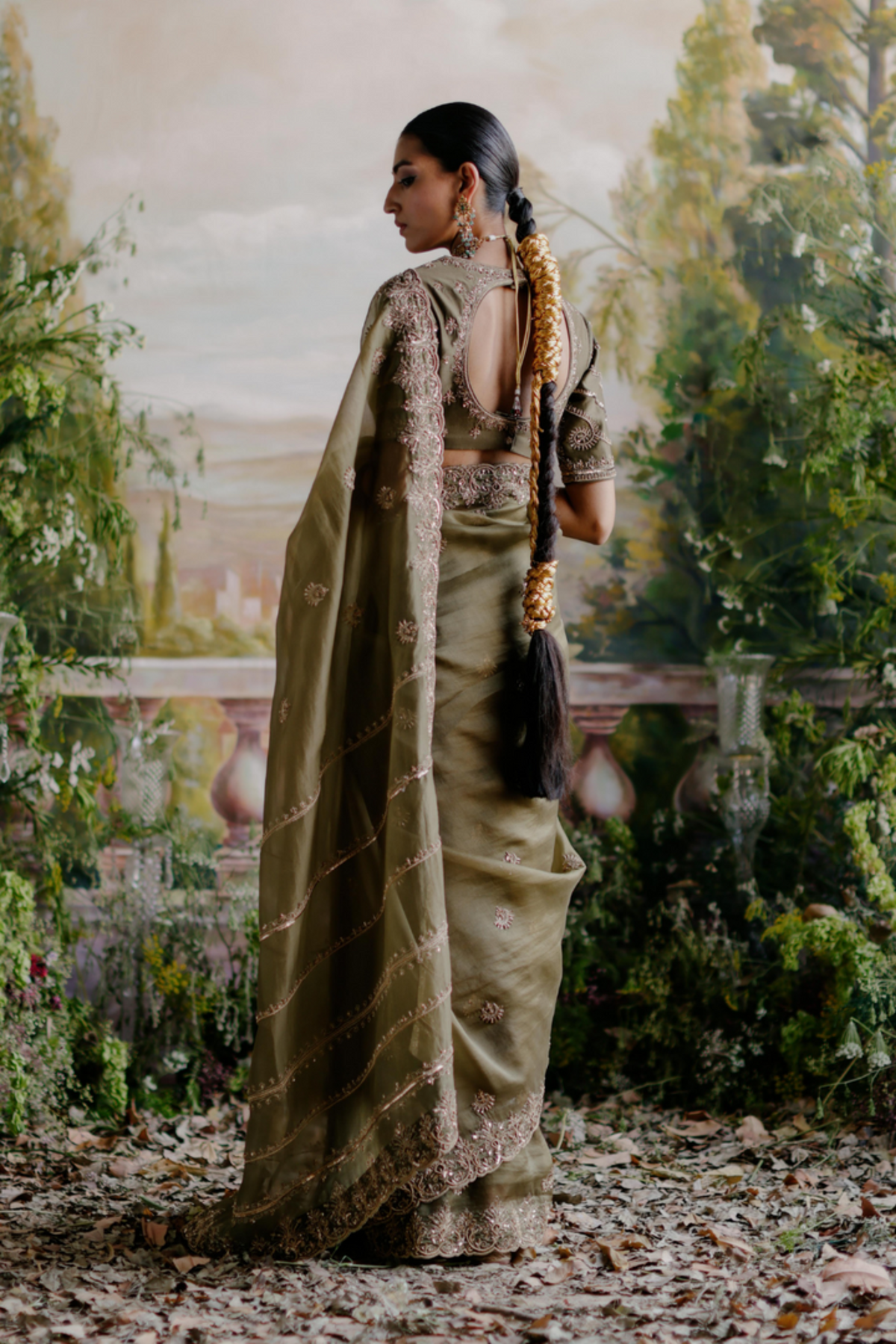 Olive Green Saree Set