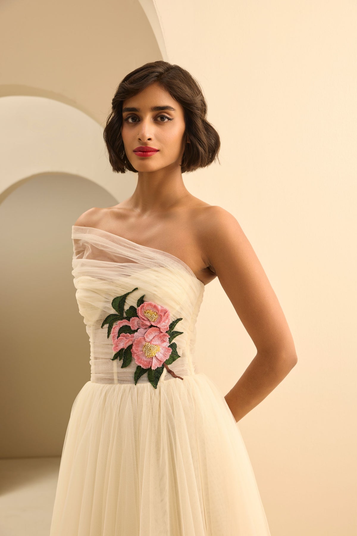 One Shoulder Draped Midi