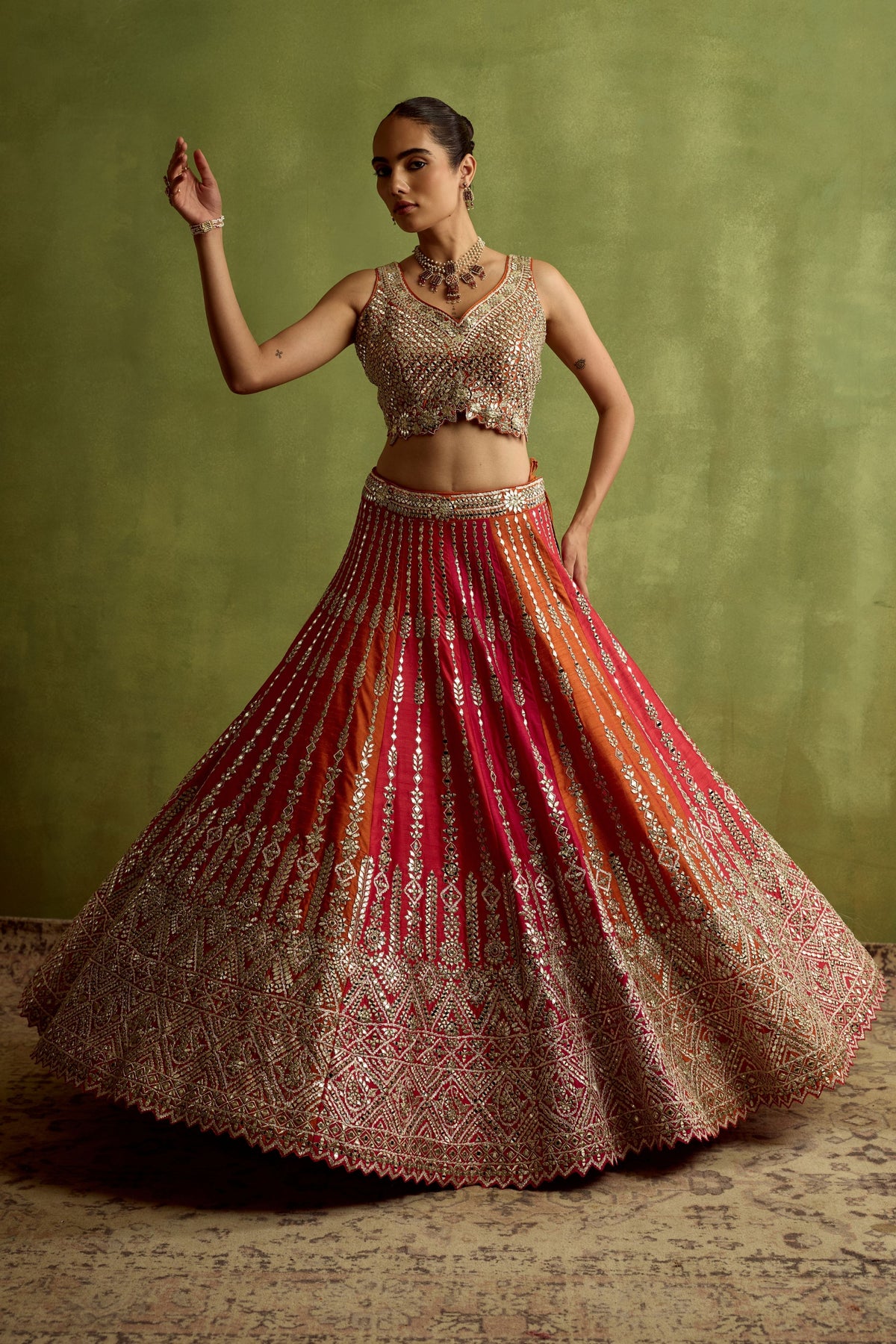 Coral Silk Lehenga Set