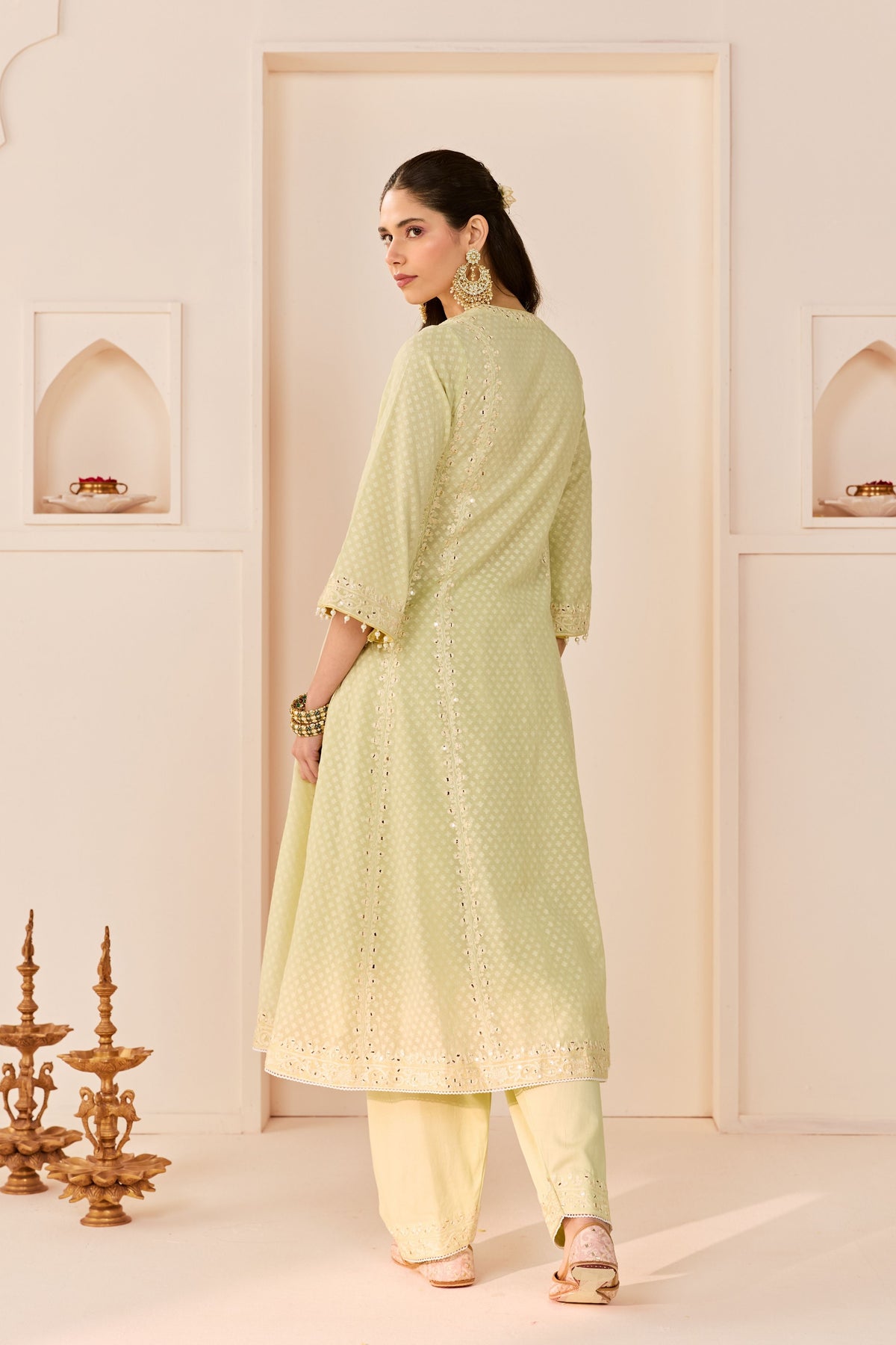 Firdaus Mint Green Long Kalidaar Chauga Set