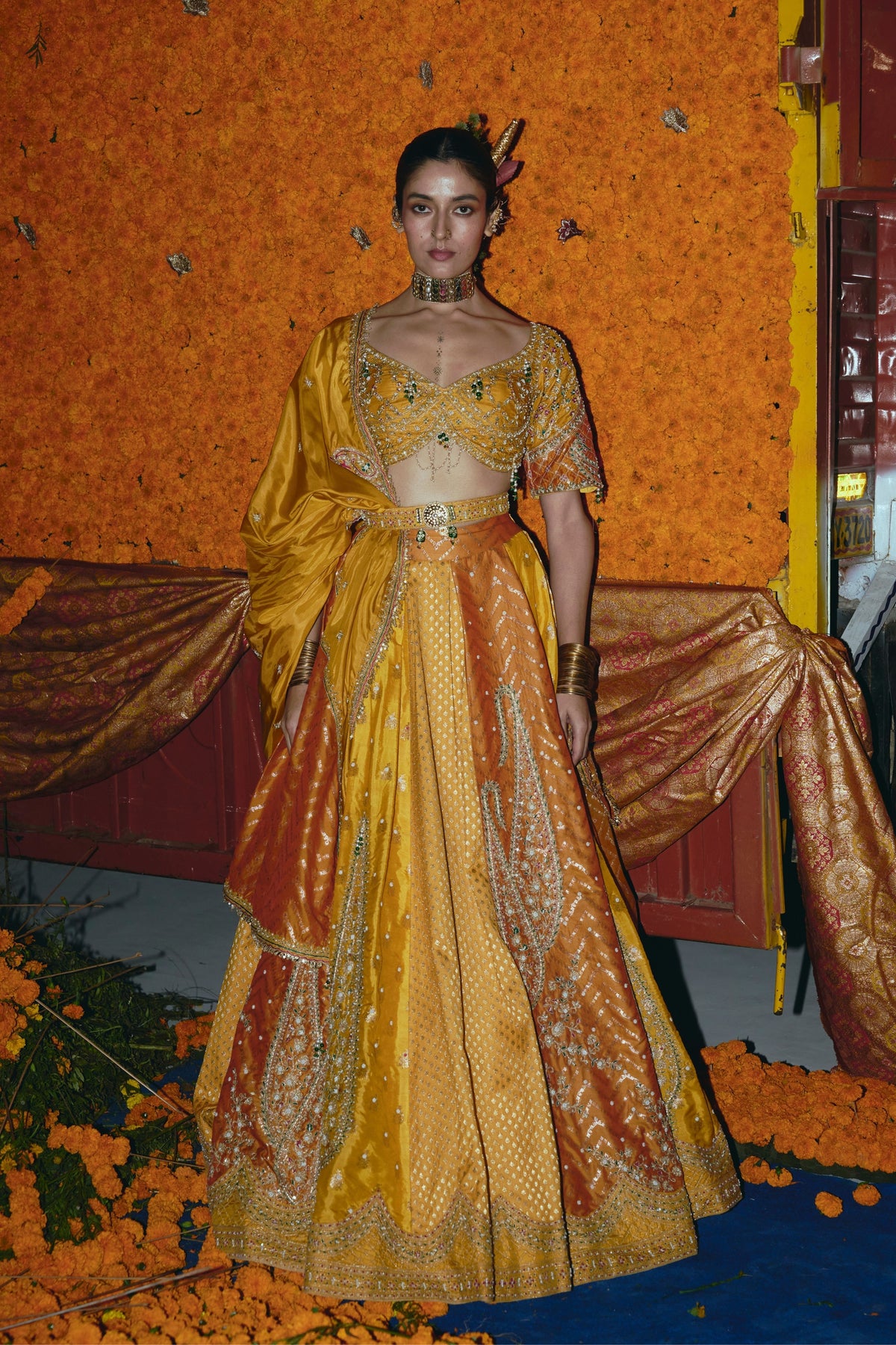 Yellow Silk Banarsi Lehenga Set