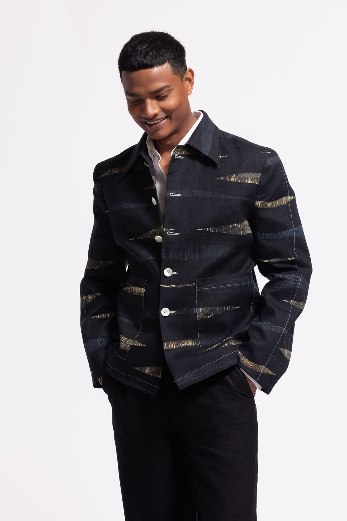 Black Printed Linen Jacket