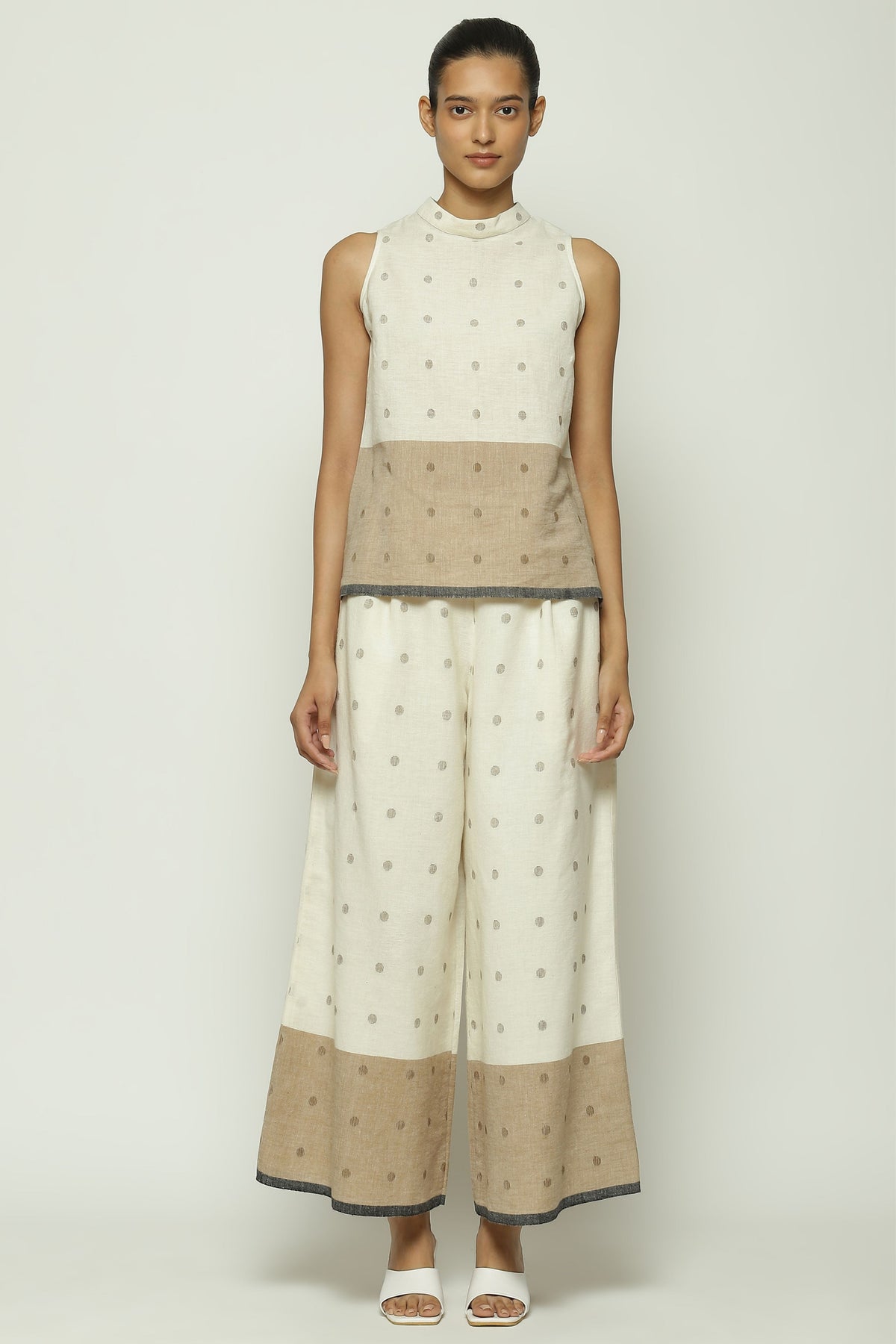 Ecru Border Jamdani Dots Trouser