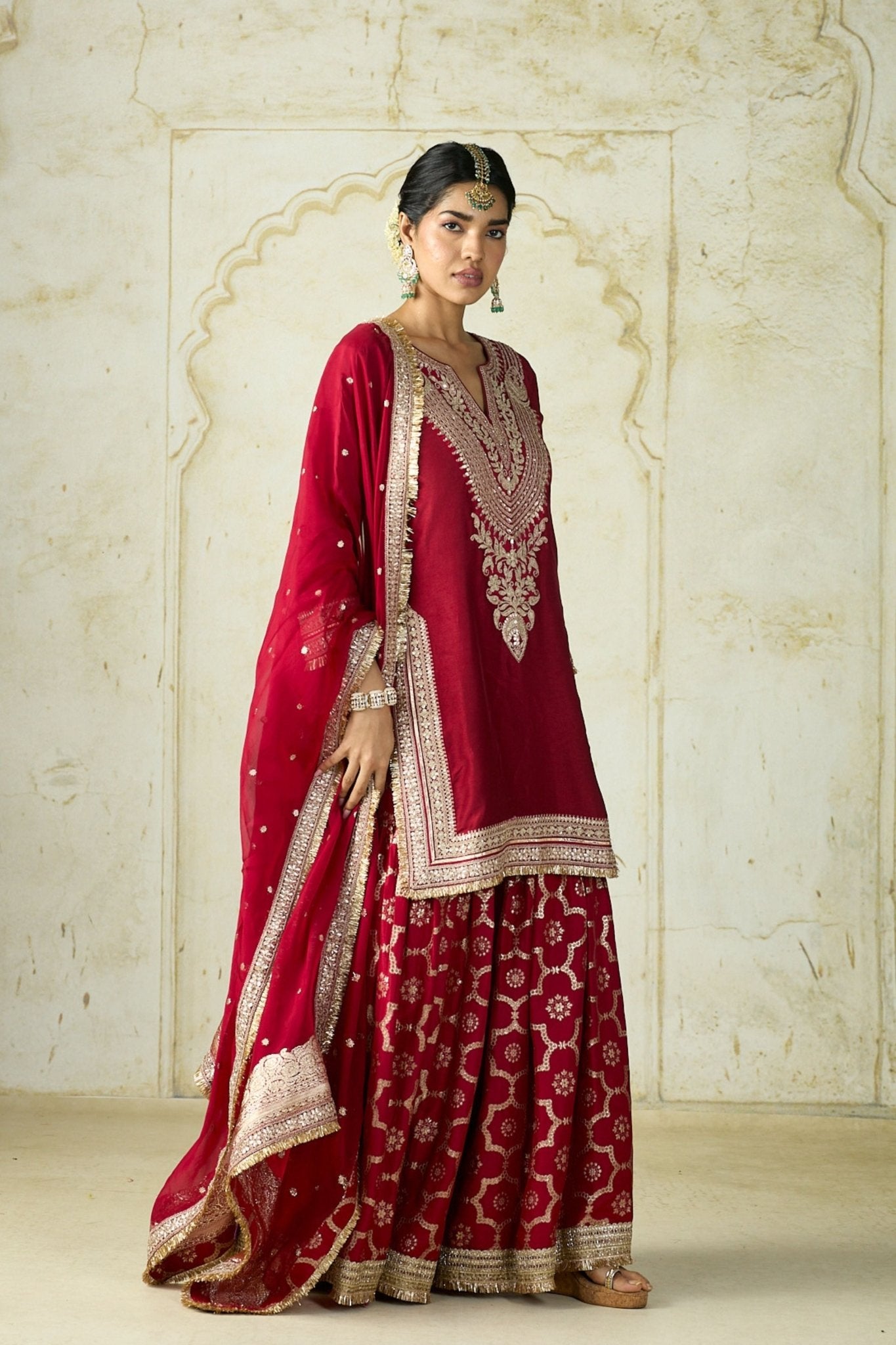 Red Ameena Sharara Set - Gopi Vaid - Elahe