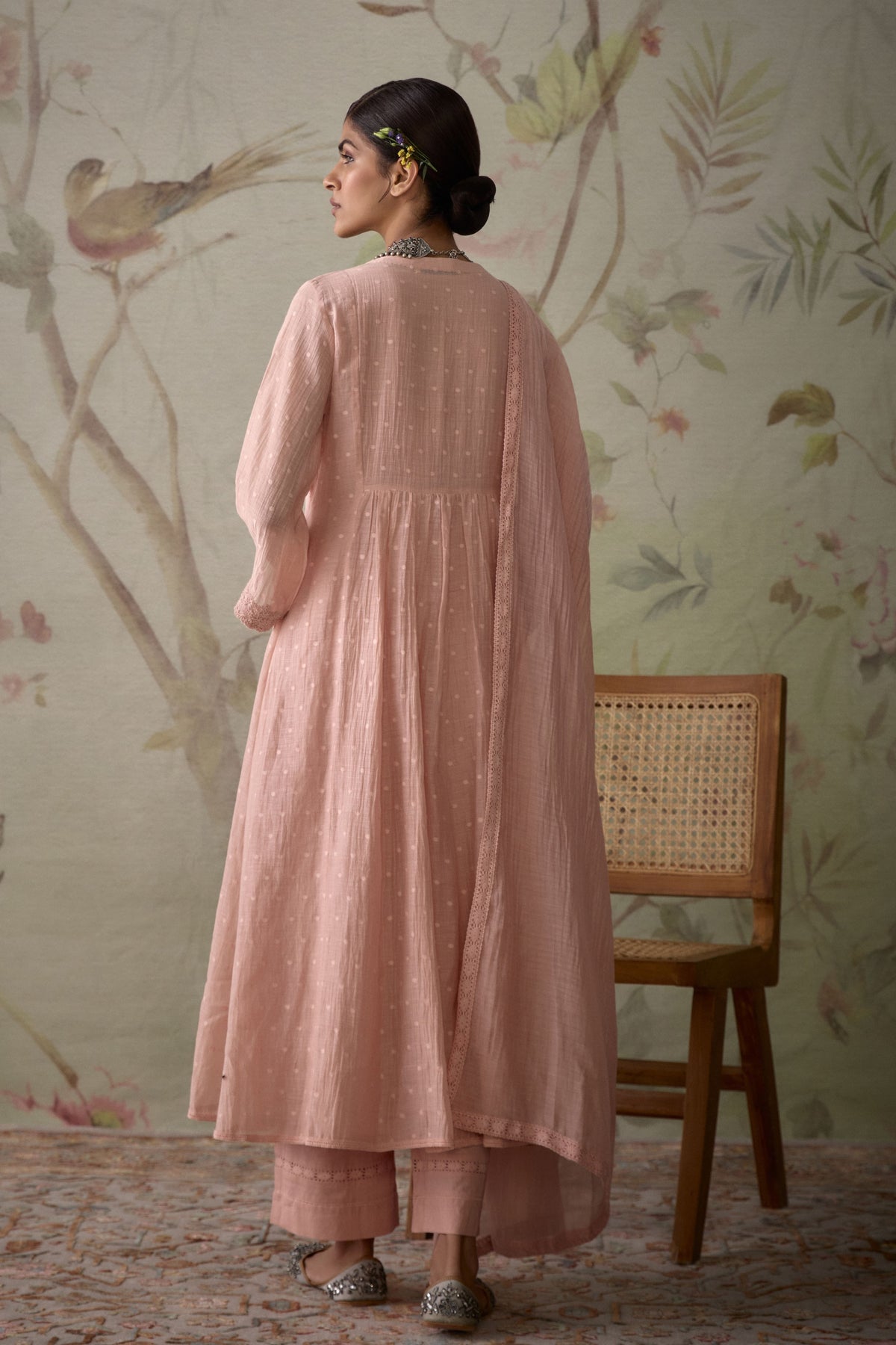 Pink Lace A-line Kurta Set