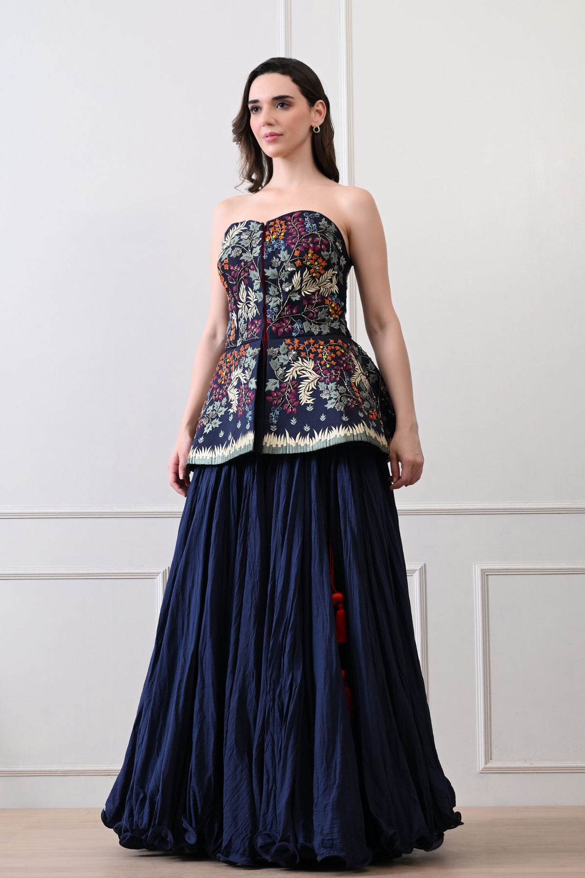 Blue Strapless Peplum Skirt Set