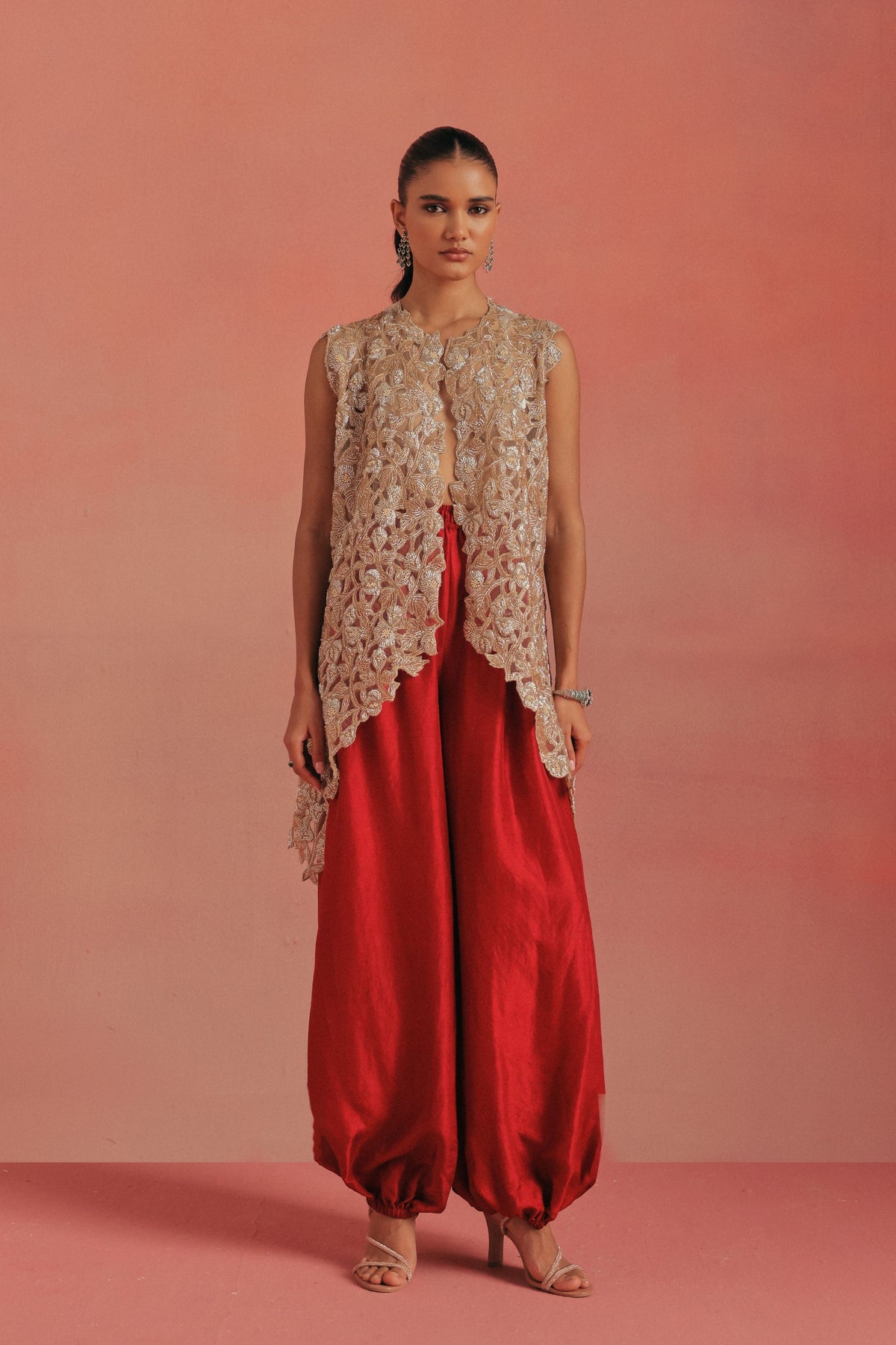Long Asym Gilet Dhoti Set