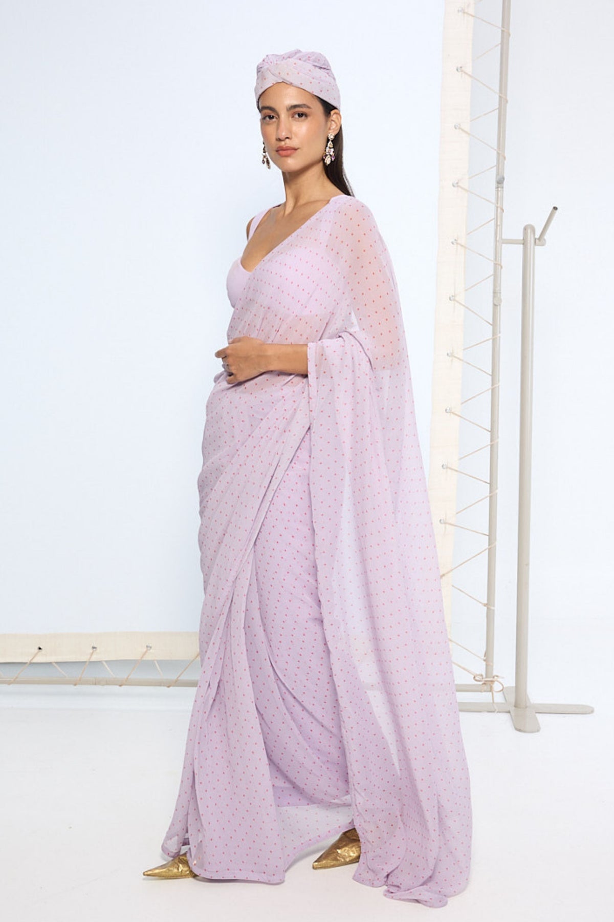 Lavender Polka Dotted Saree