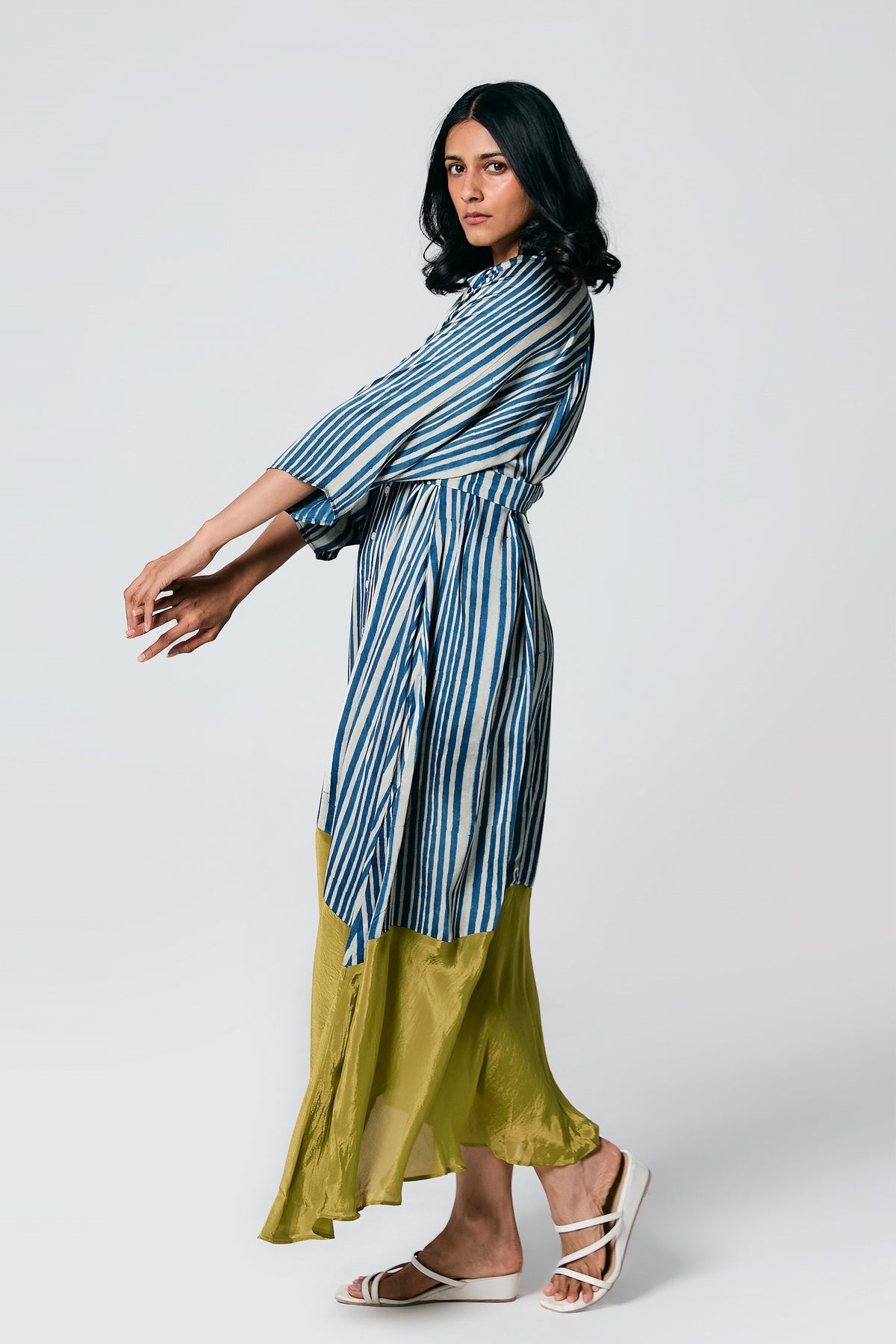 Blue Stripes Dress With Belt