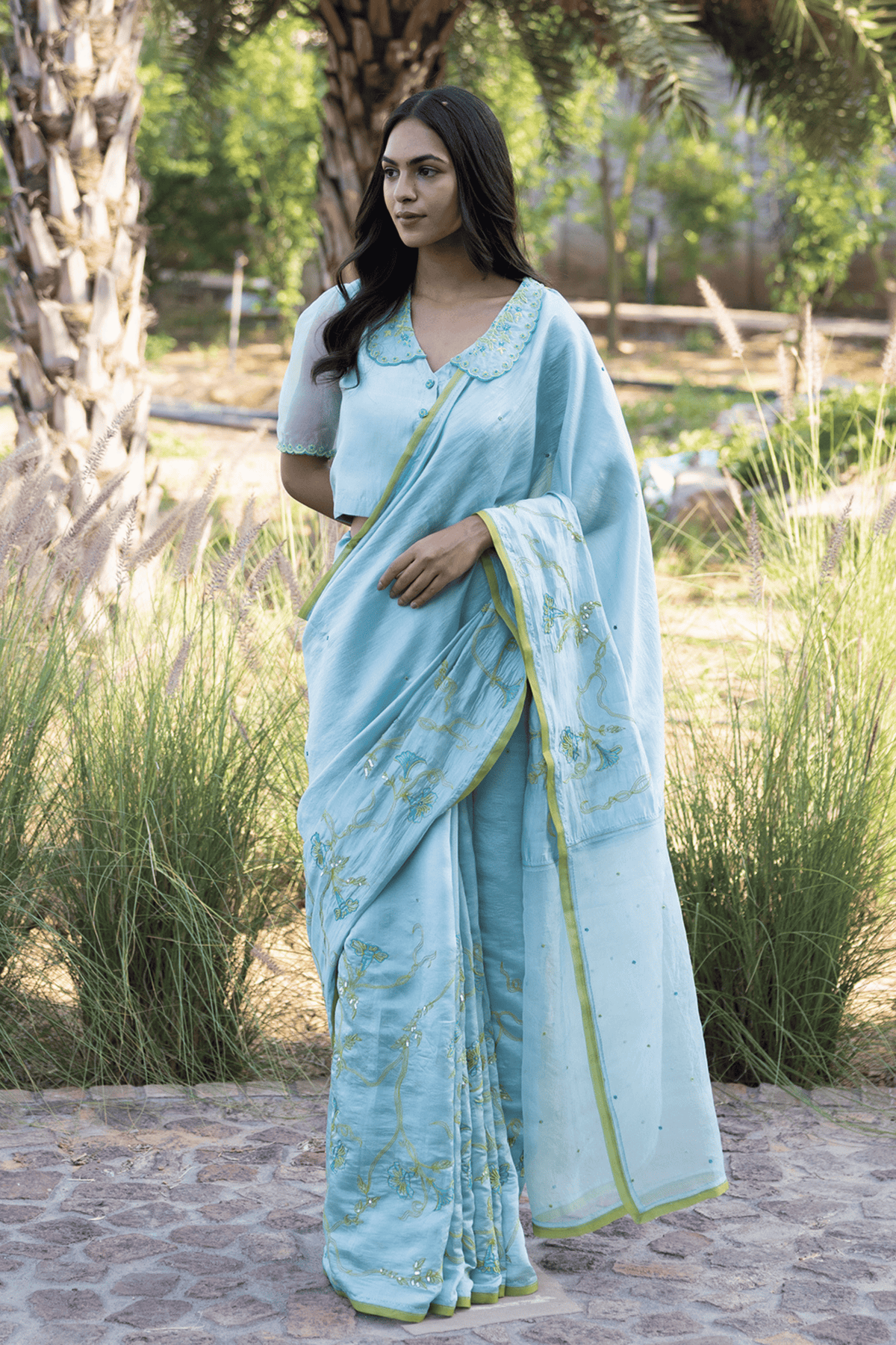 Moss &amp; Mist Embroidered Saree