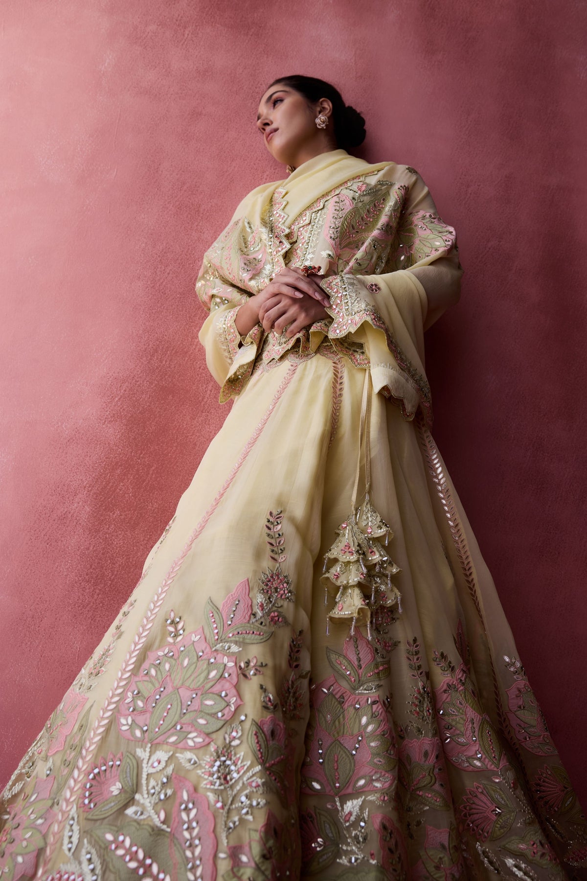 Yellow Mirror Work Lehenga Set