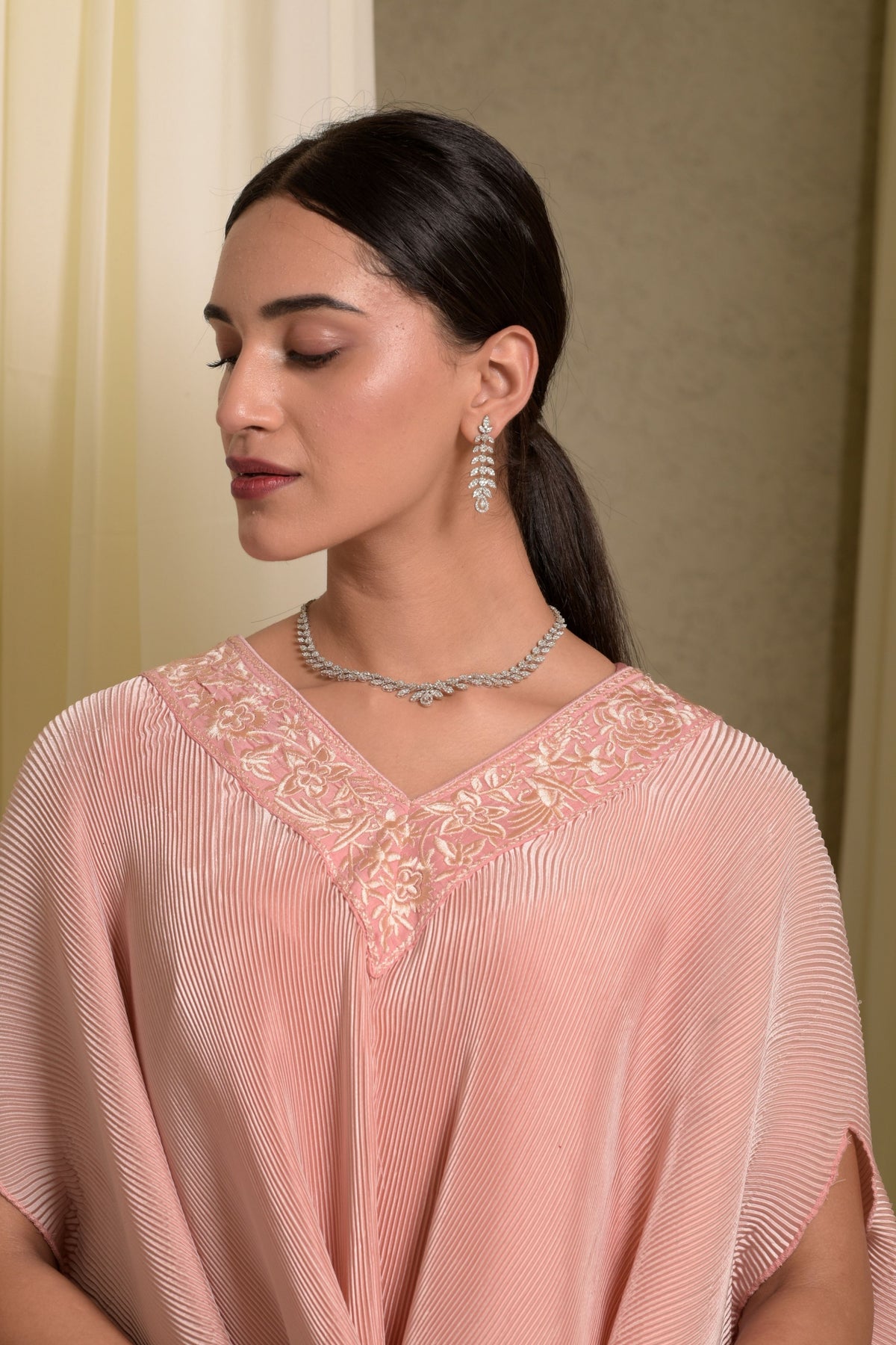 Glazed Embroidered Pleated Cape Set