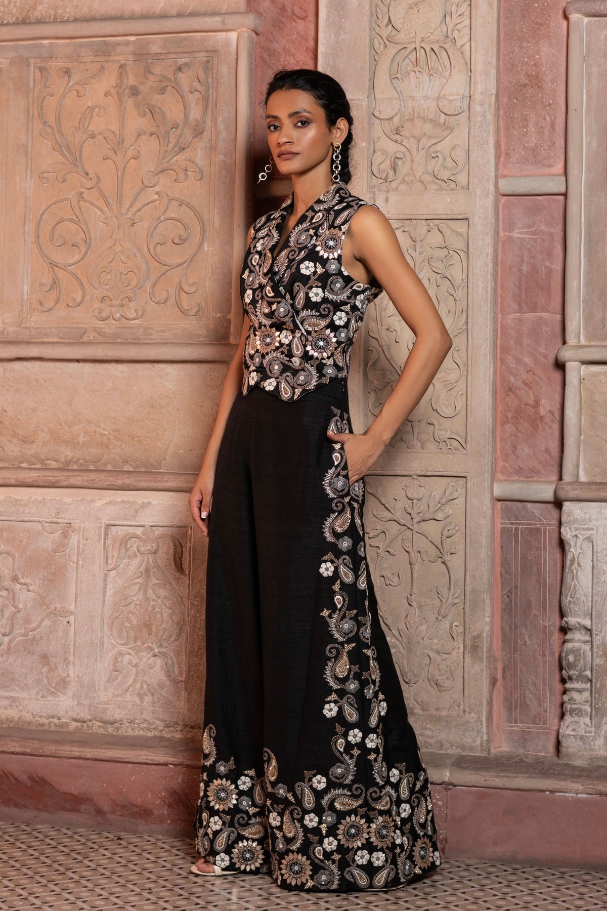 Black Embroidered Co-ord Set