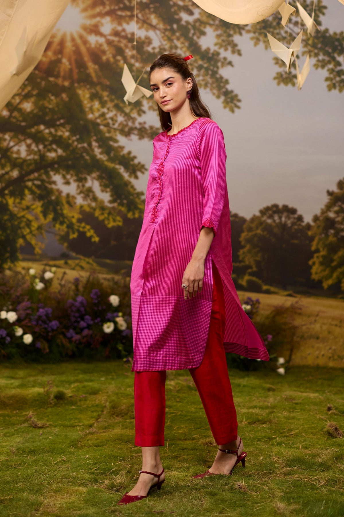Rhythm n Rhyme Embroidered Pink Kurta Set