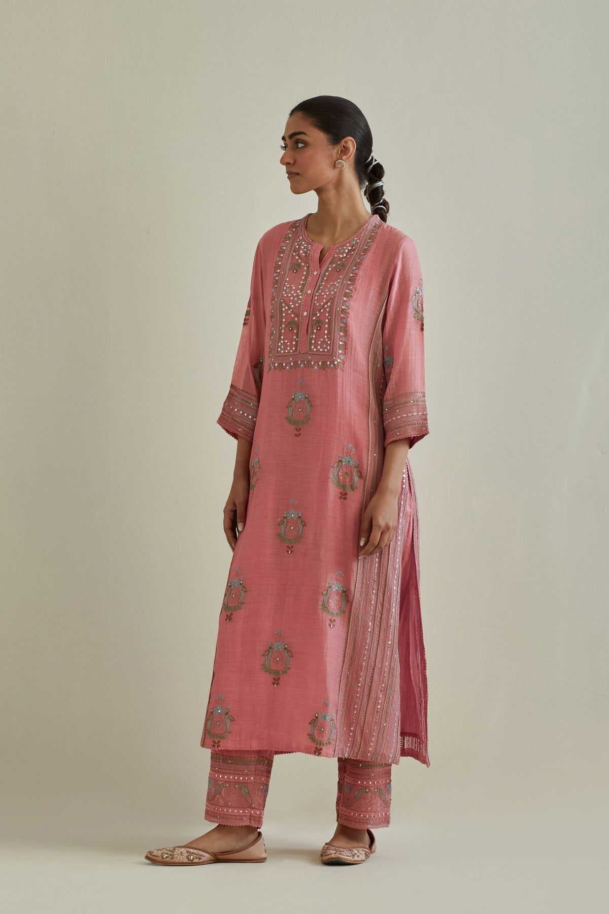 Pink Embroidered Straight Kurta Set