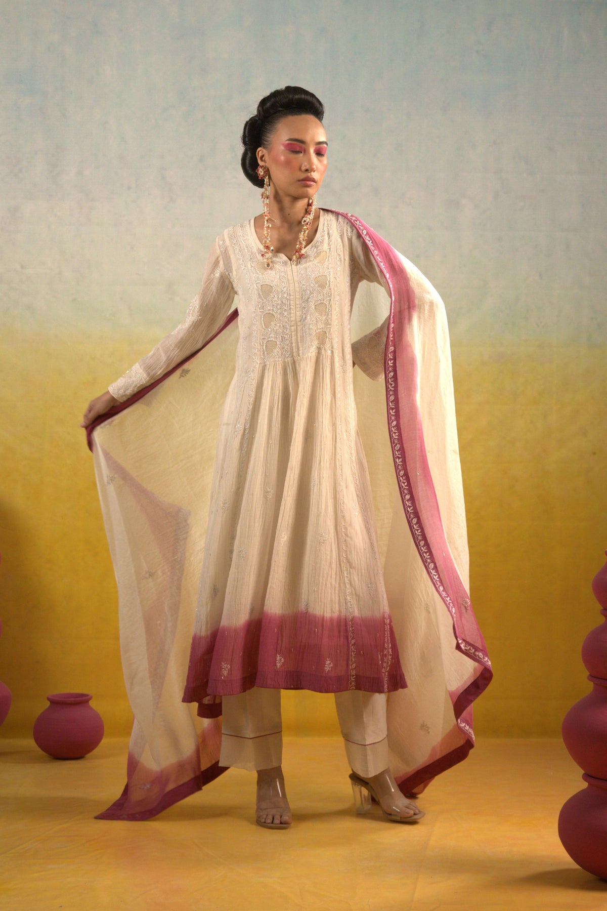 White Jaali embroidered Anarkali Set