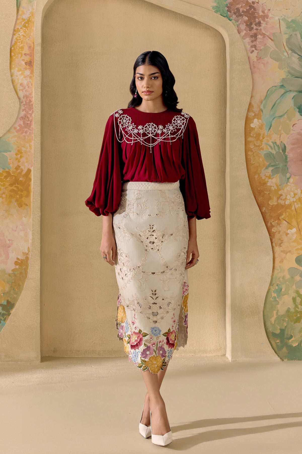 Ruby Contrast Beadwork Top