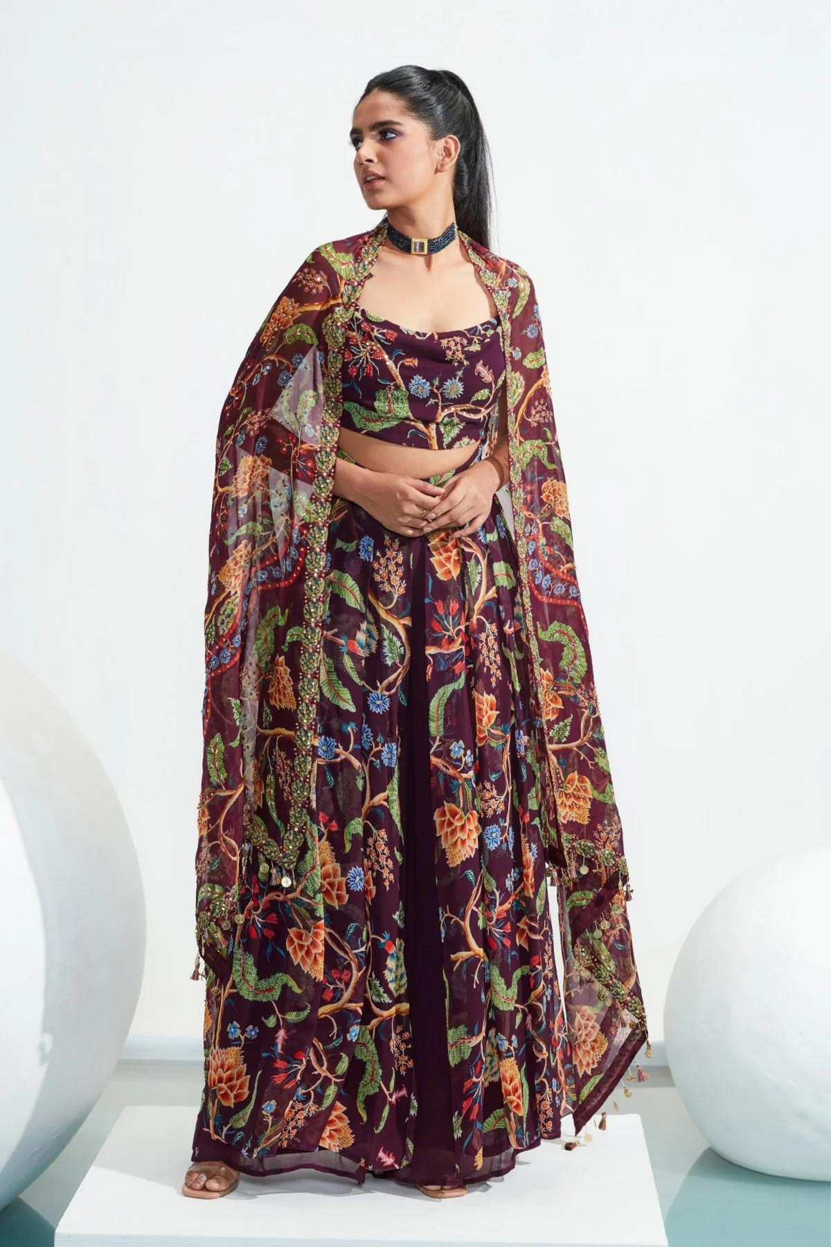 Neziha Purple Embroidered Pant Set