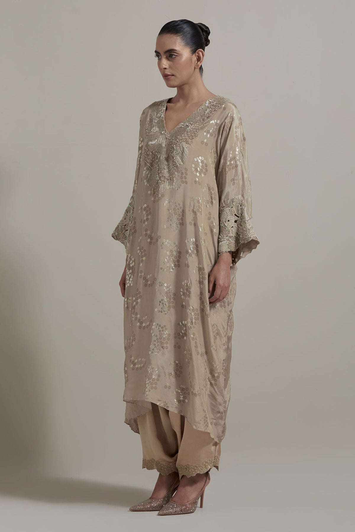Beige Embroidered Kurta Set