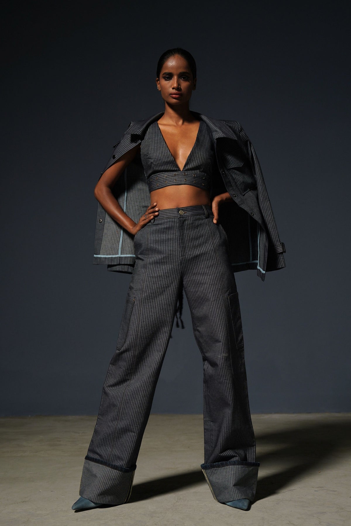Striped Denim Bustier and Pants