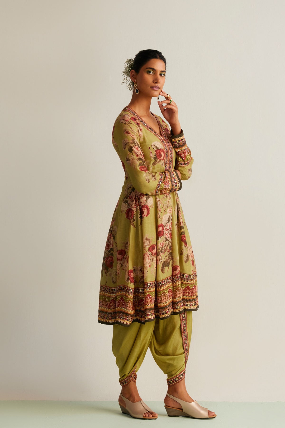 Green Ruhi Short Anarkali Set