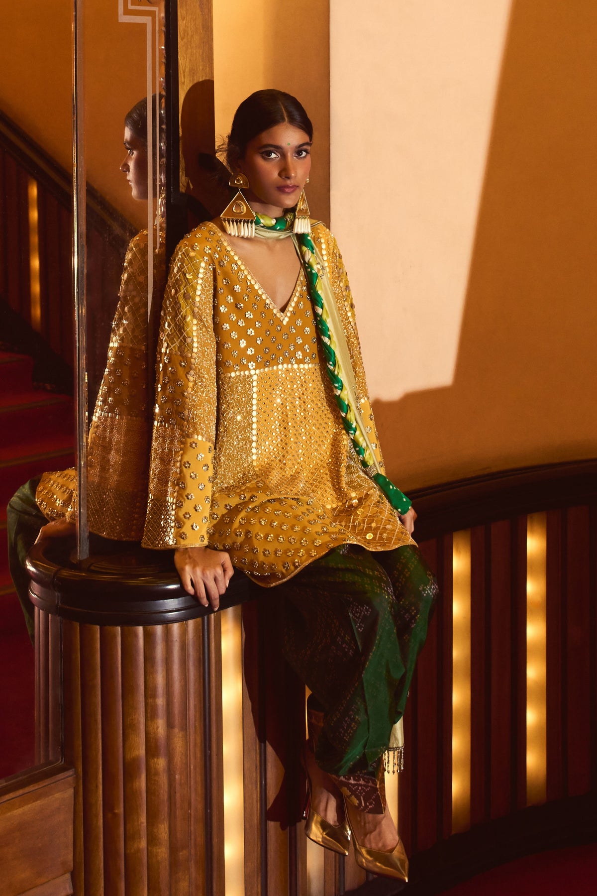 Zeenat Mustard Patola Farshi Pant Set