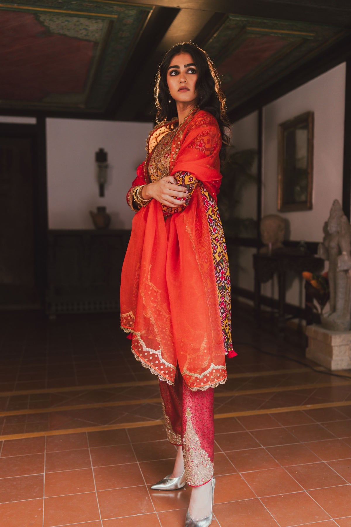 Rust With Red Gul Dupatta
