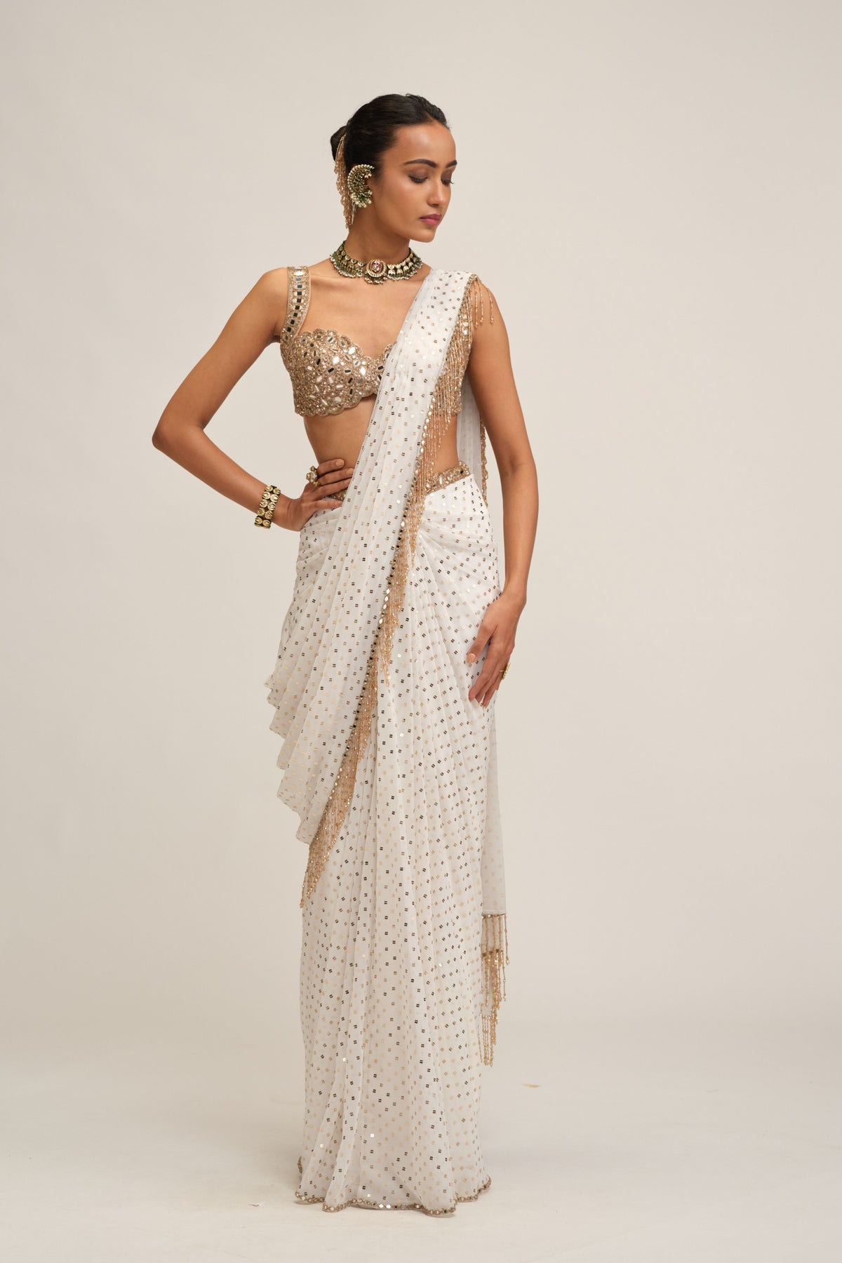 Off White Embroidered Saree Set