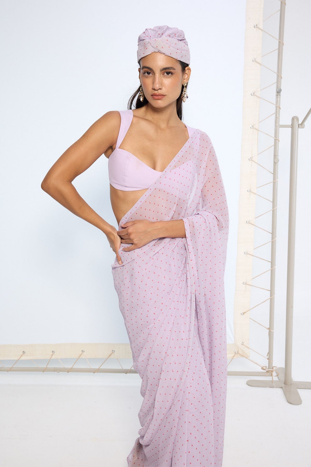 Lavender Polka Dotted Saree