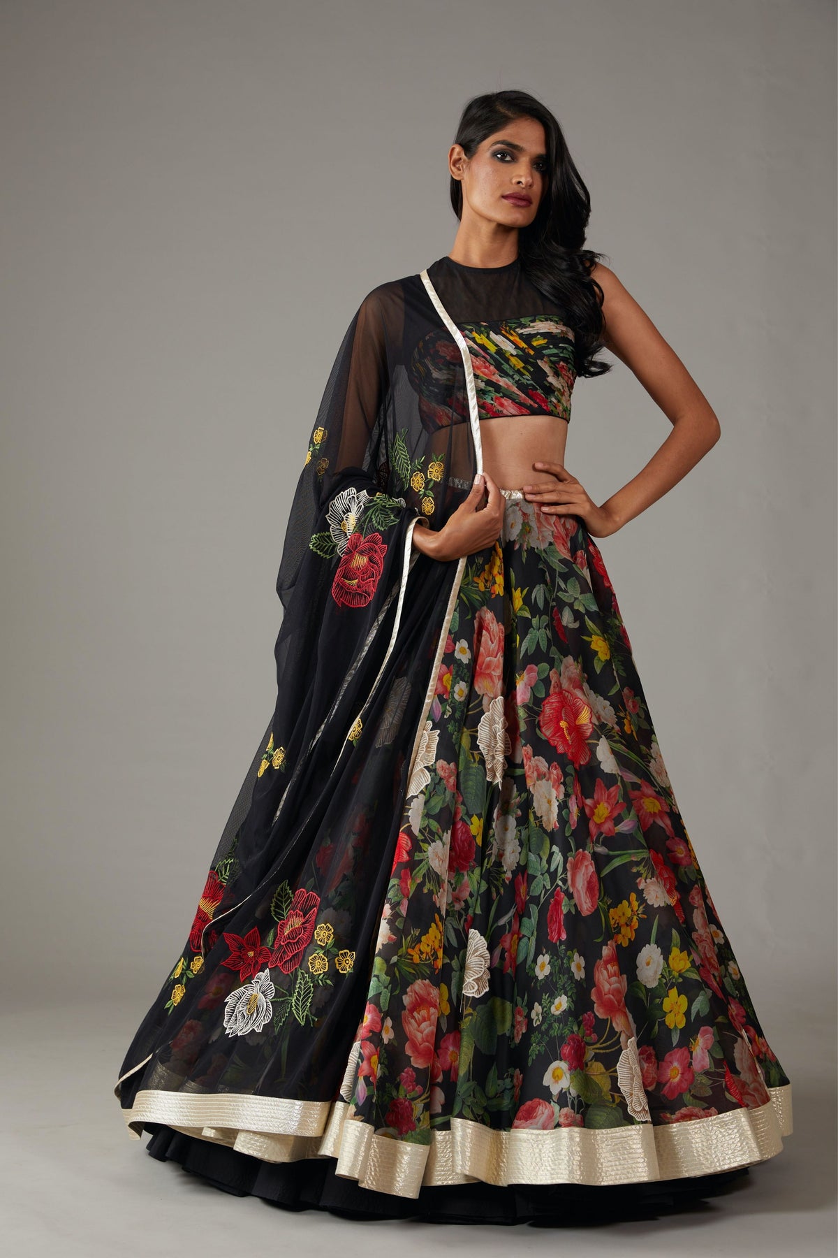 Black Organza Lehenga Set