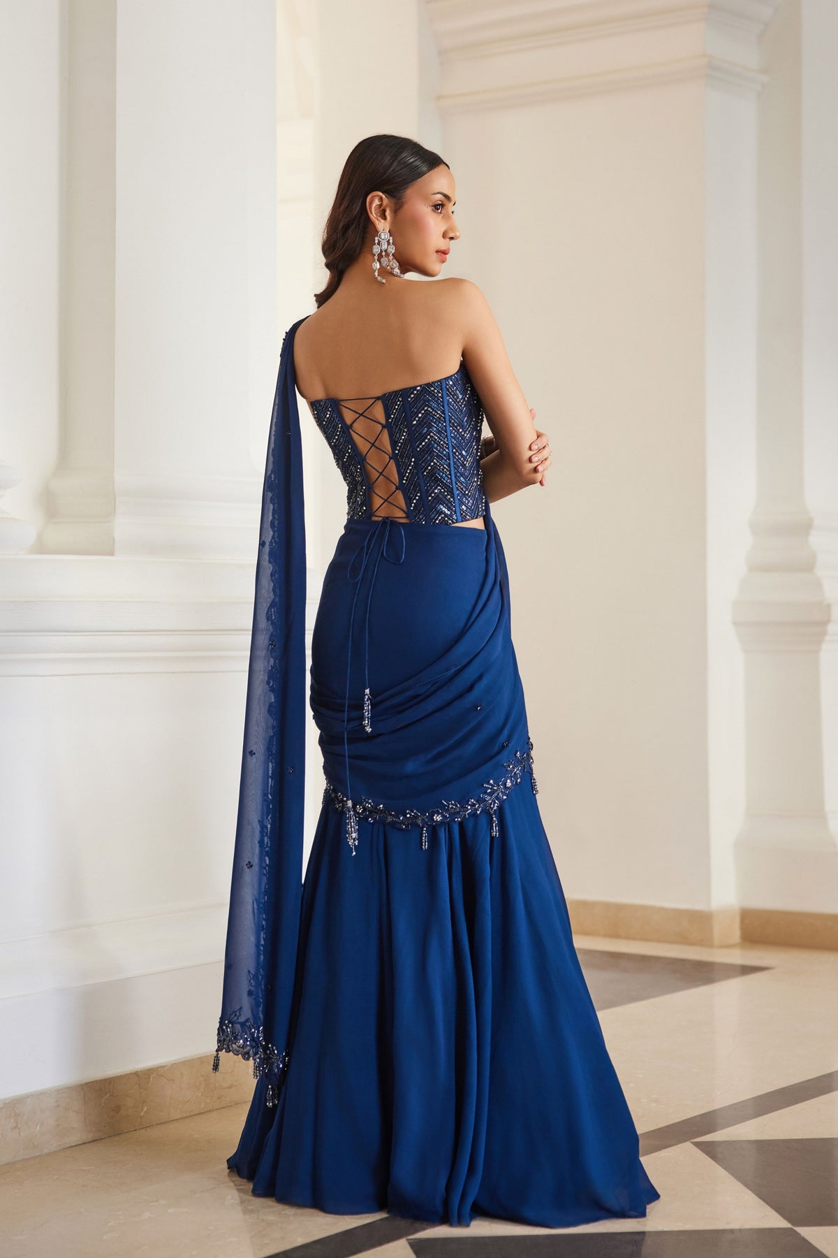 Teal Blue Corset Saree