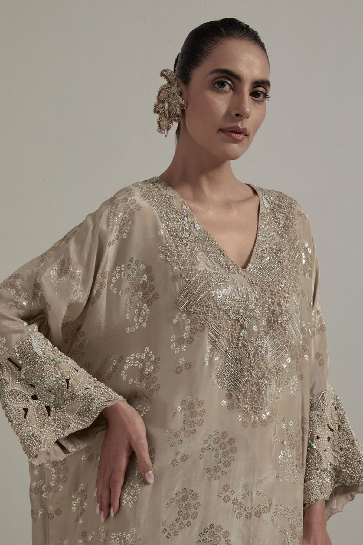 Beige Embroidered Kurta Set
