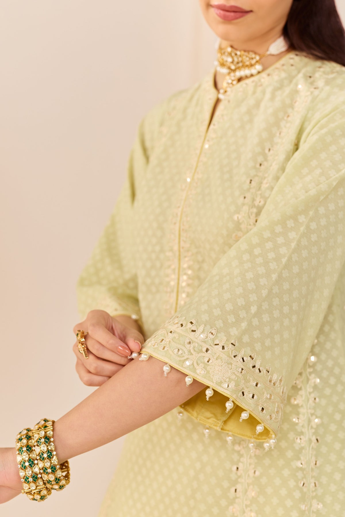 Firdaus Mint Green Long Kalidaar Chauga Set