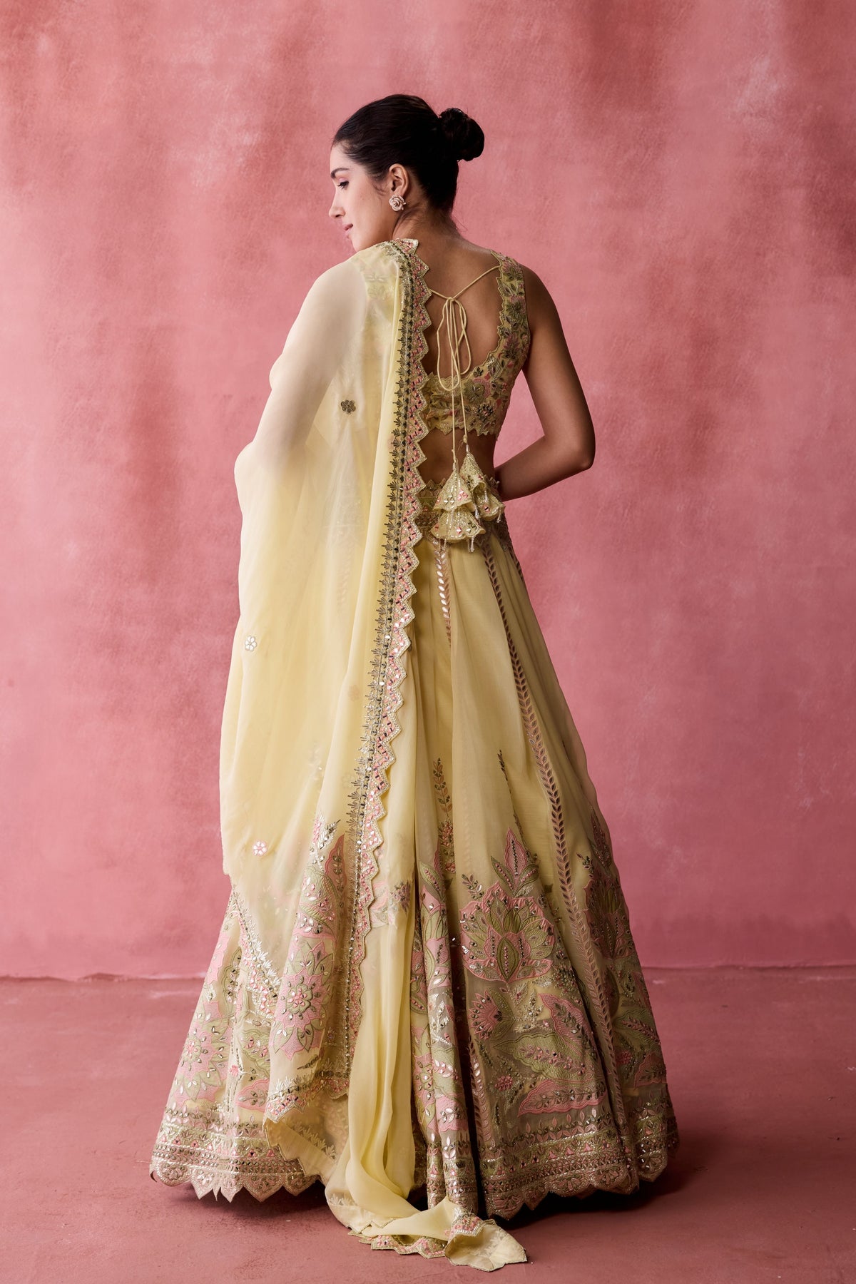 Yellow Mirror Work Lehenga Set