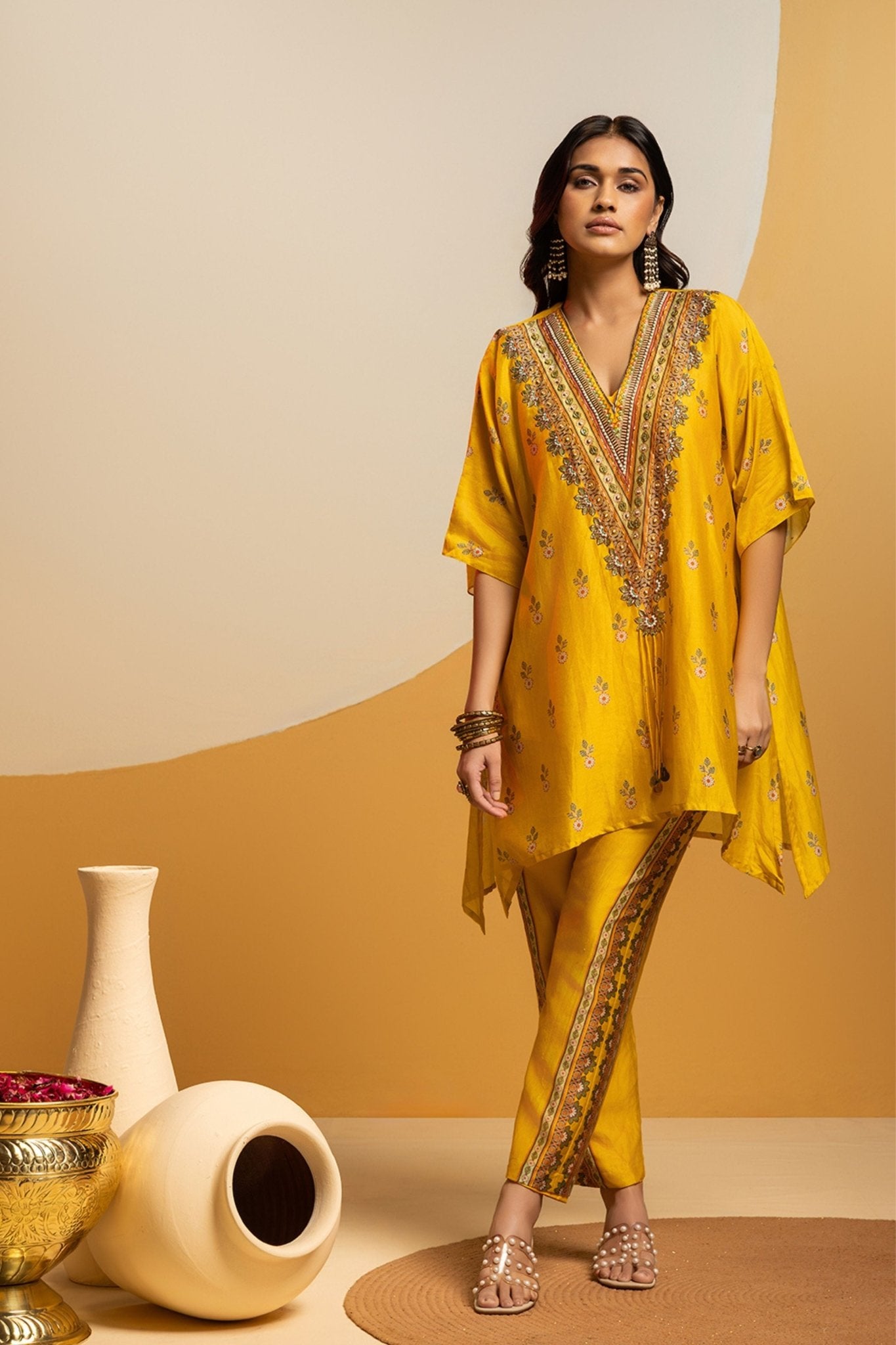 Yellow Embellished Tunic Set - Sougat Paul - Elahe