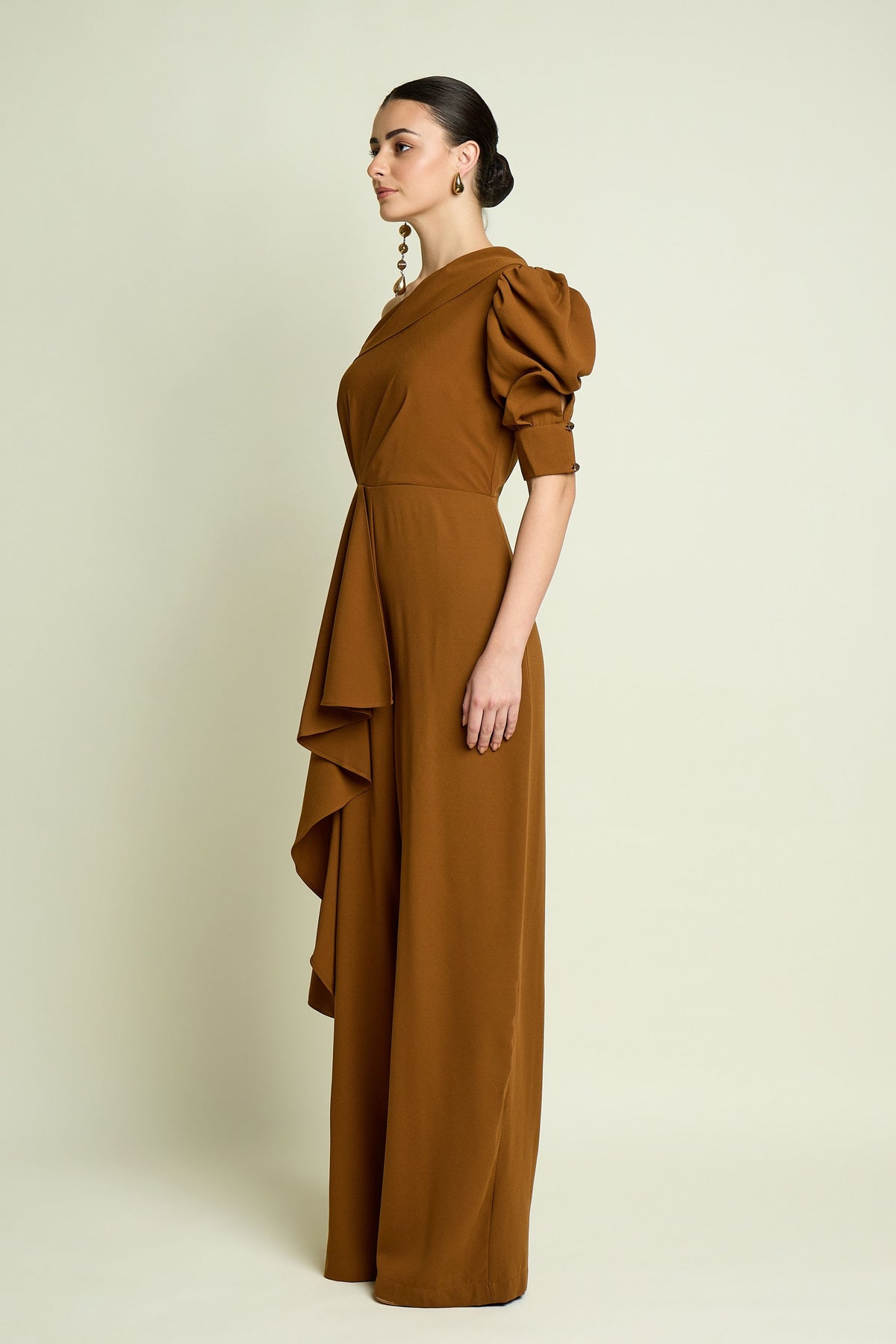 Tan One Shoulder Jumpsuit