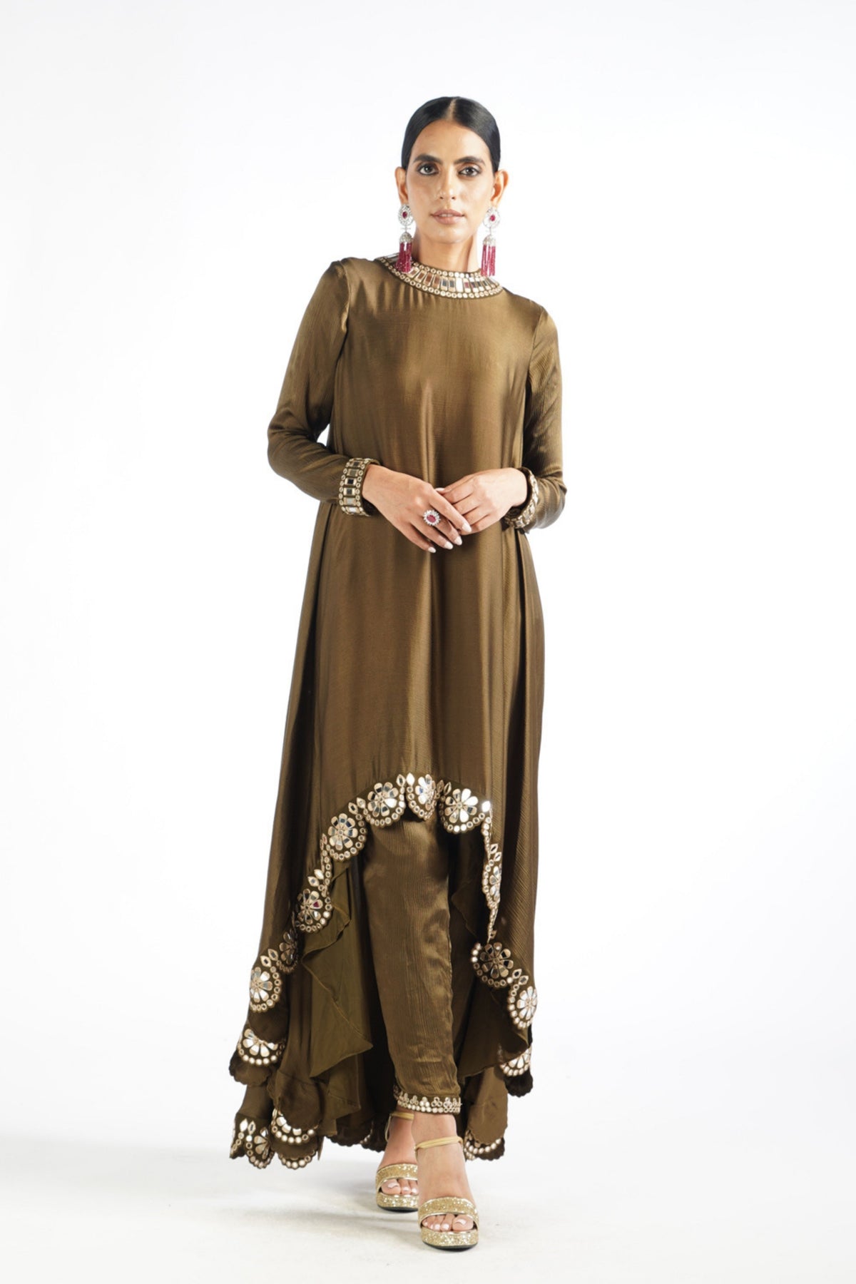 Olive Green Scallop Pant Kurta Set