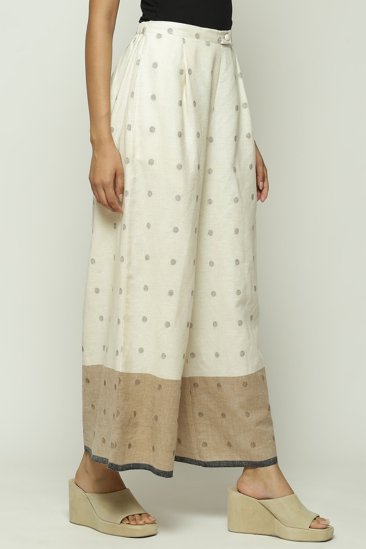 Ecru Border Jamdani Dots Trouser