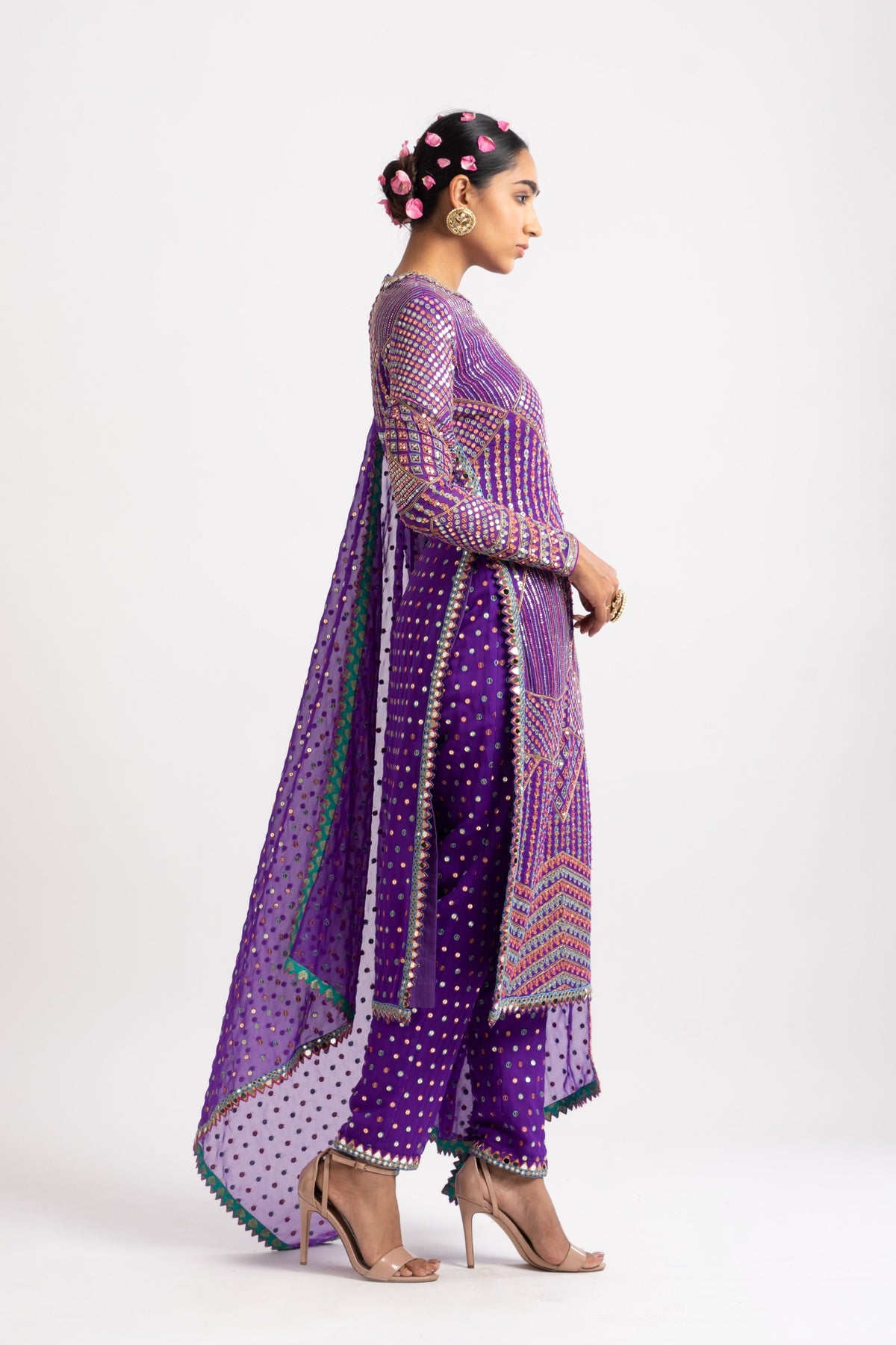 Purple multi embroidery kurta set