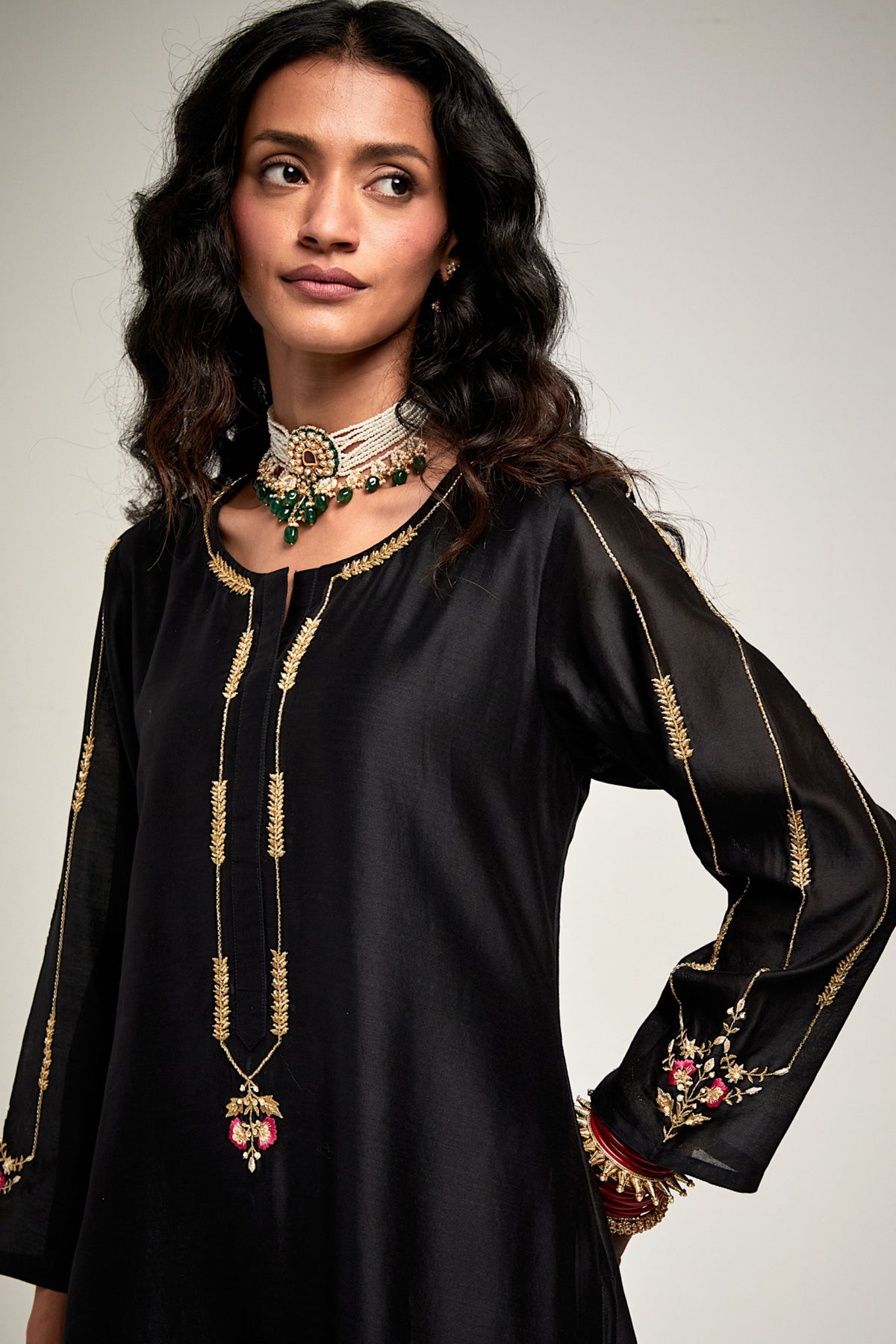 Embroidered Black Kurta Set