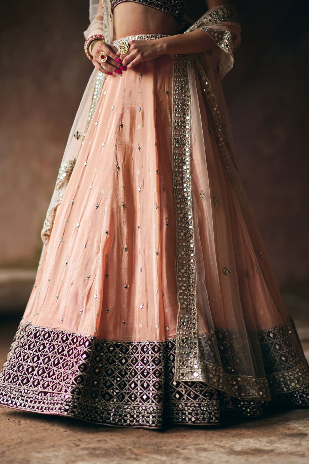 Peach and Maroon Lehenga Set