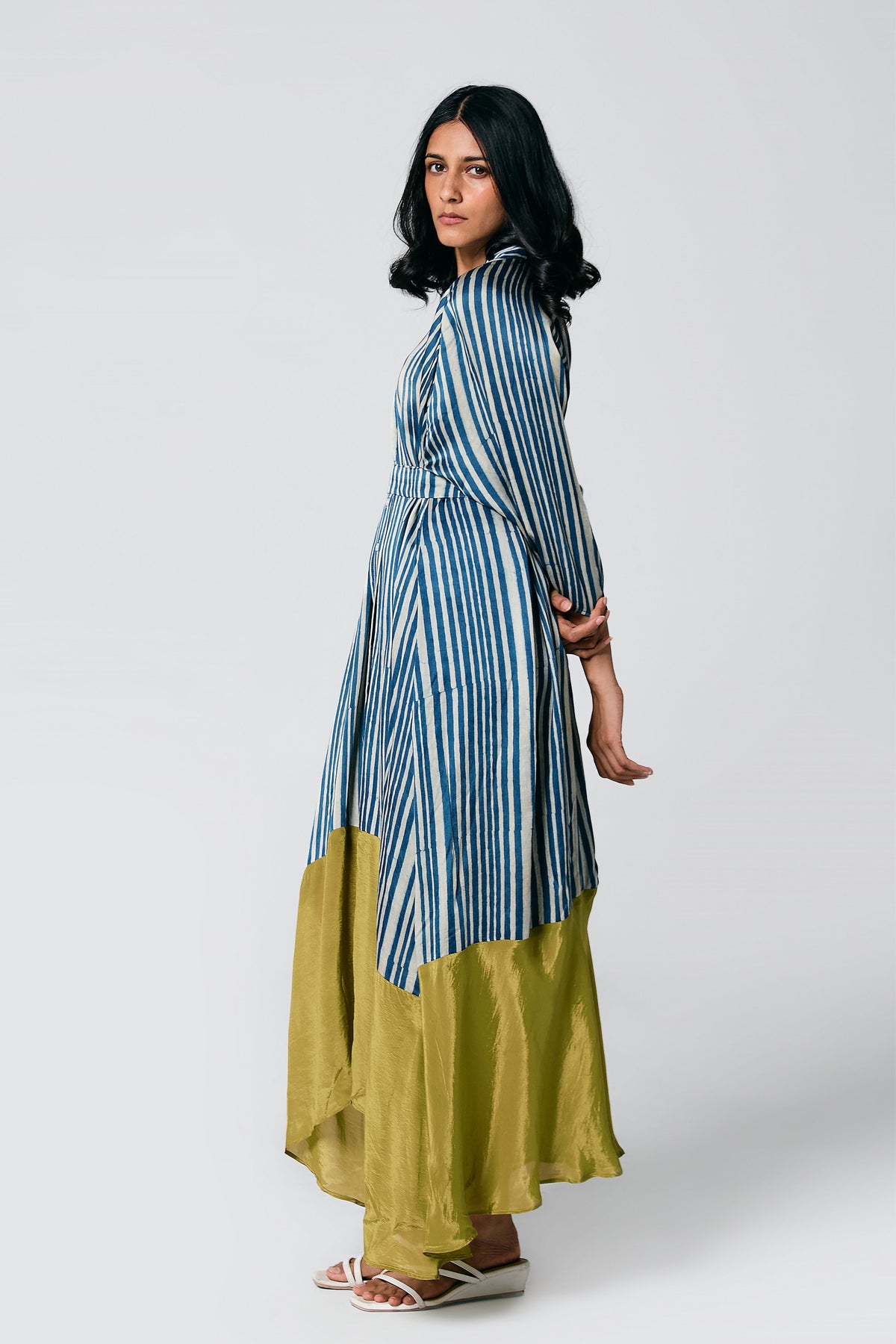 Blue Stripes Dress With Belt