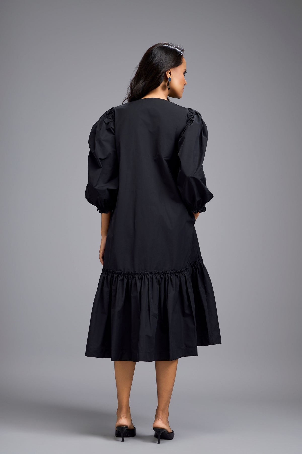 Long Gathered Embellished  Dress