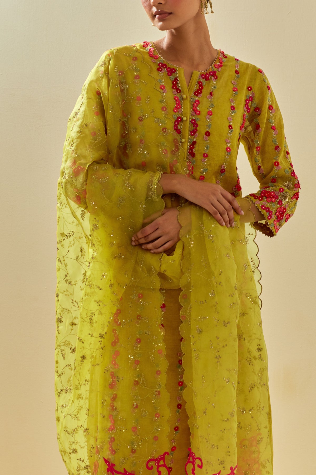 Yellow Applique Kurta Set