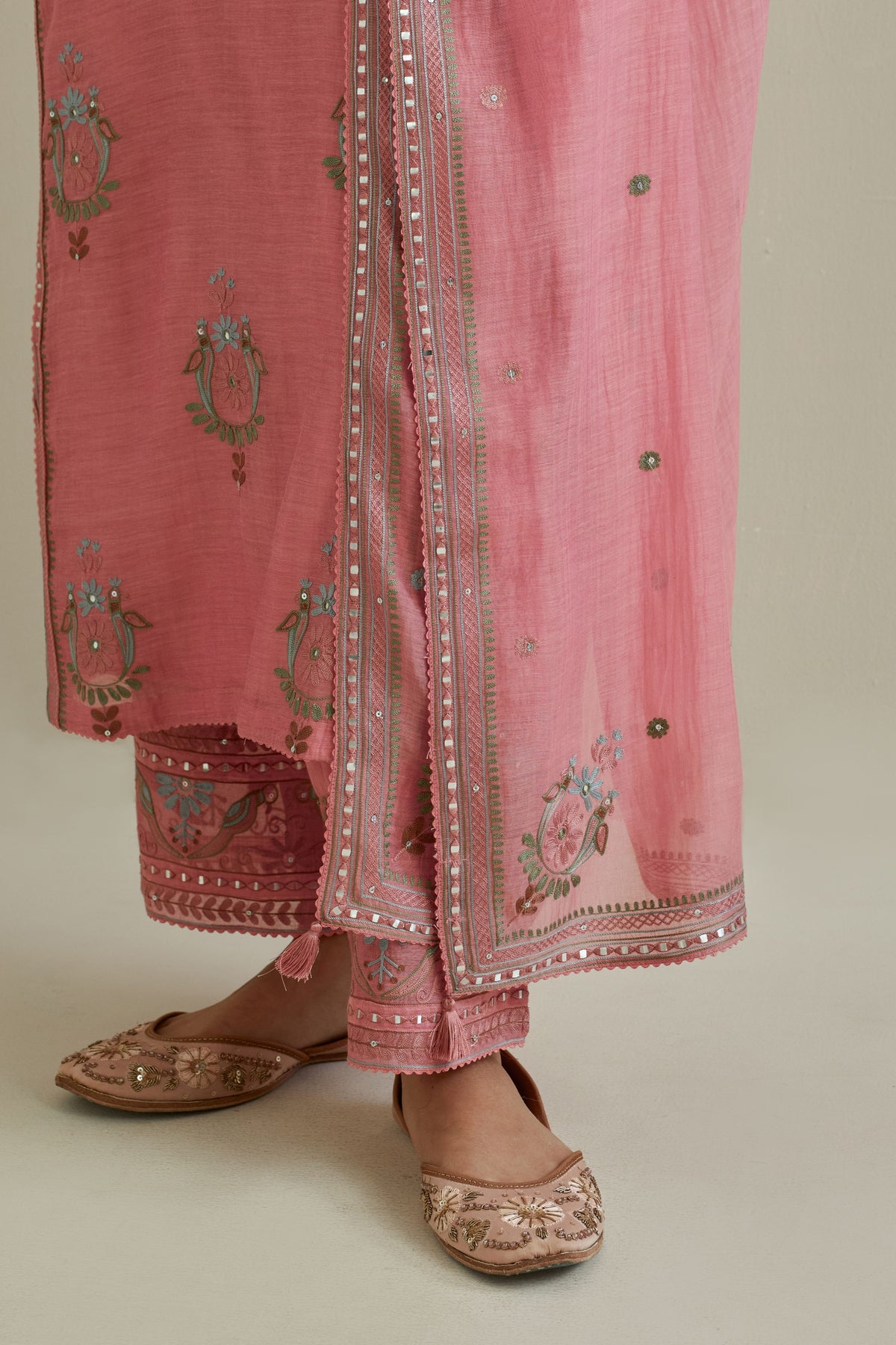 Pink Embroidered Straight Kurta Set