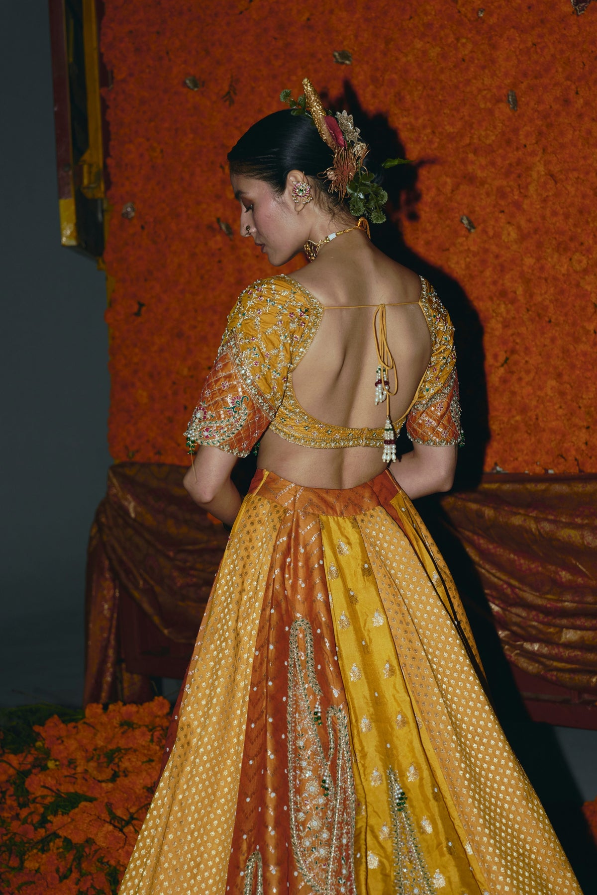 Yellow Silk Banarsi Lehenga Set