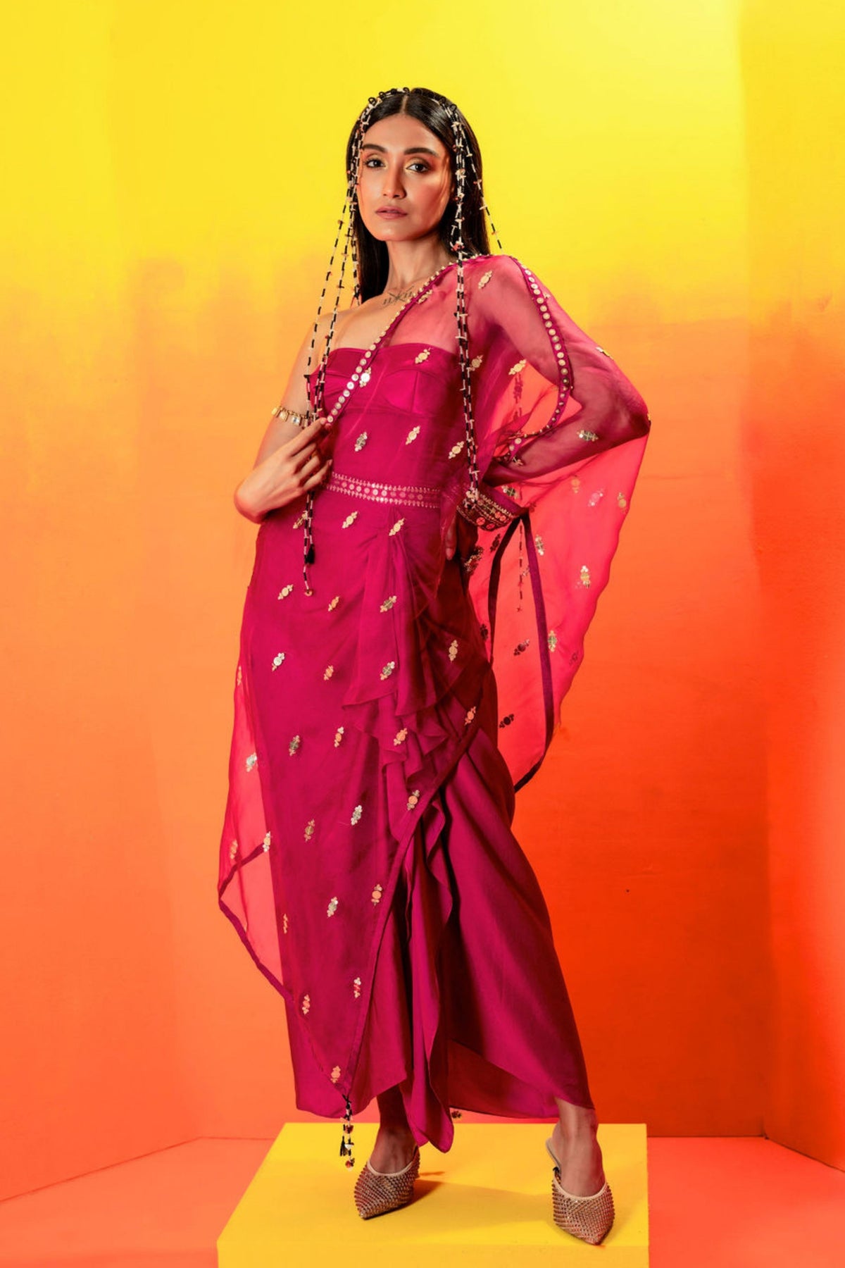 Tara Pink Cape Dress