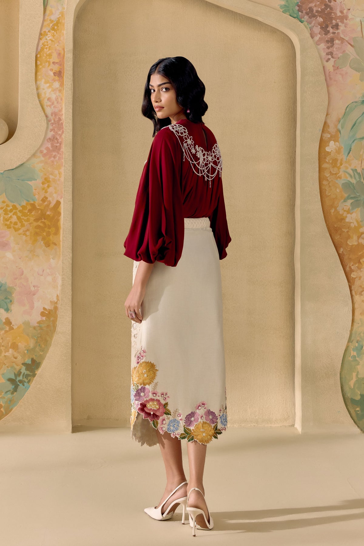 Ruby Contrast Beadwork Top