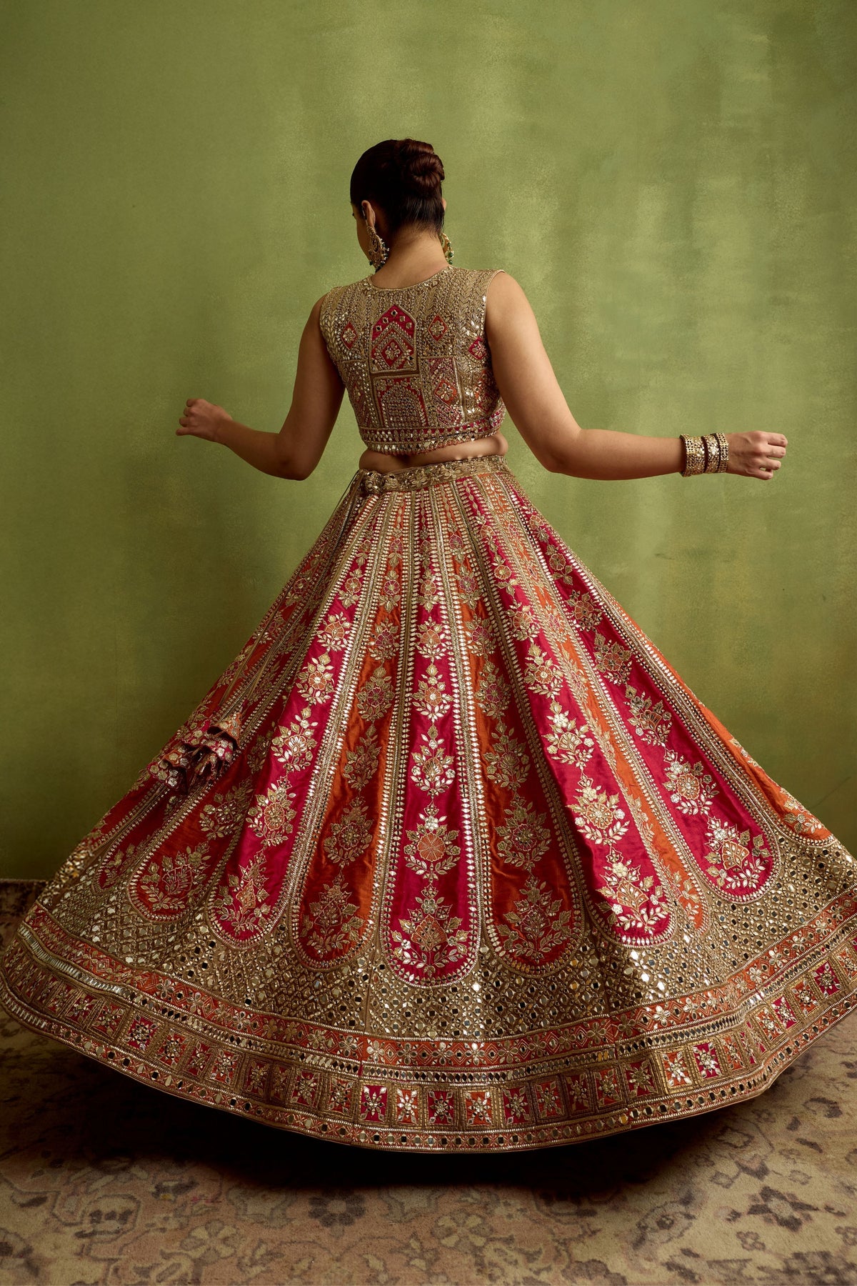 Bronze Patch Silk Lehenga Set