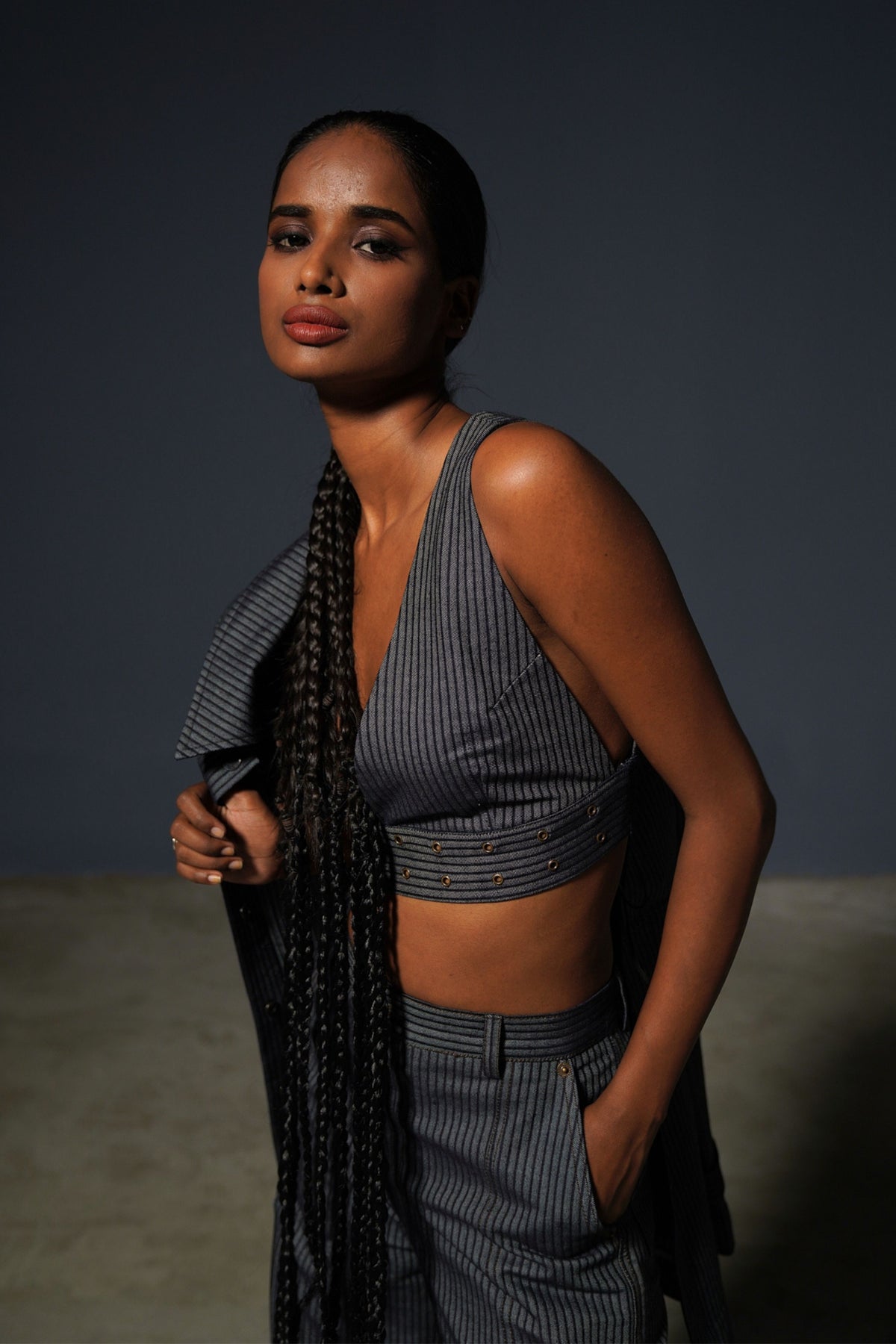 Striped Denim Bustier and Pants